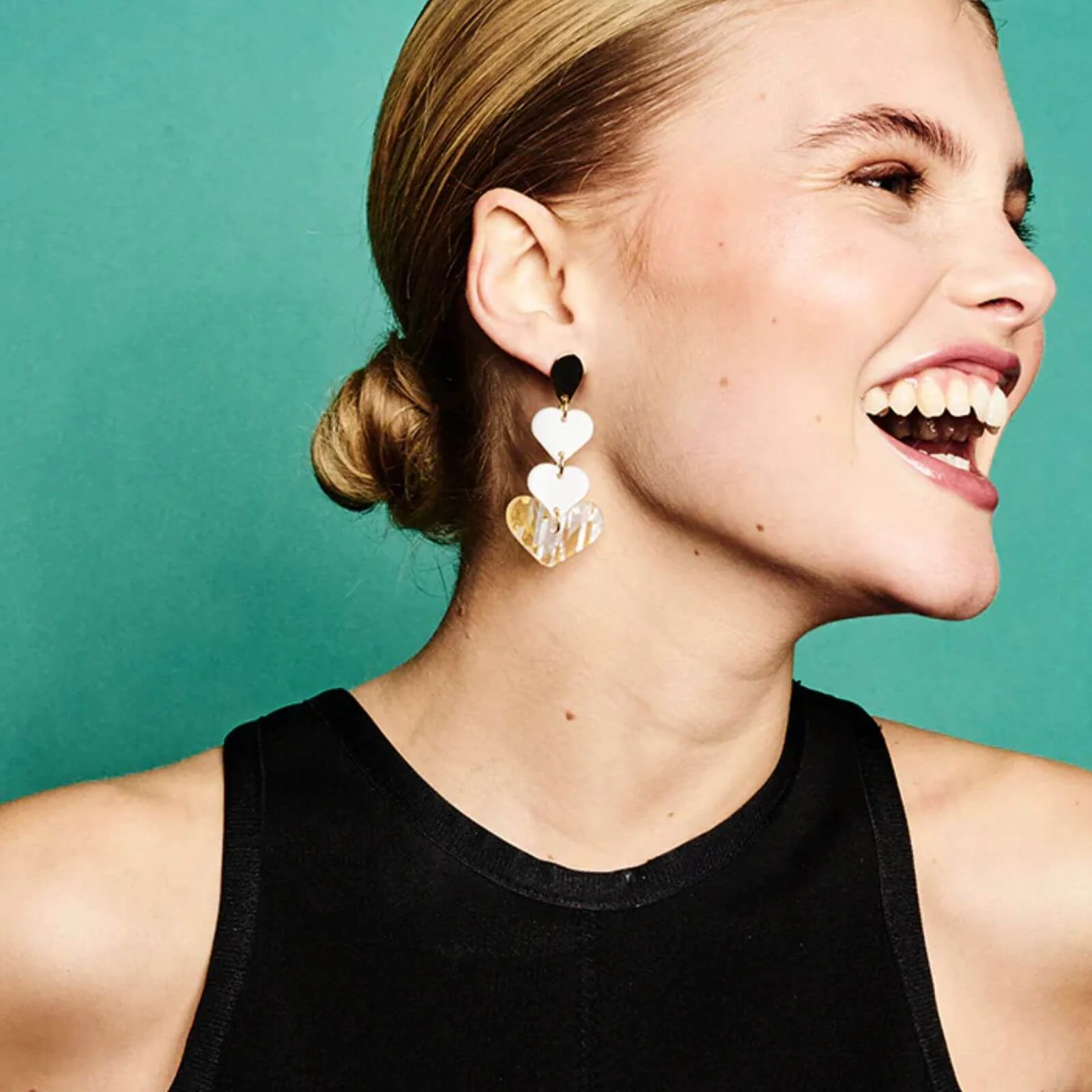 TooLally Heart Drop Earrings - Gold White - Image 2