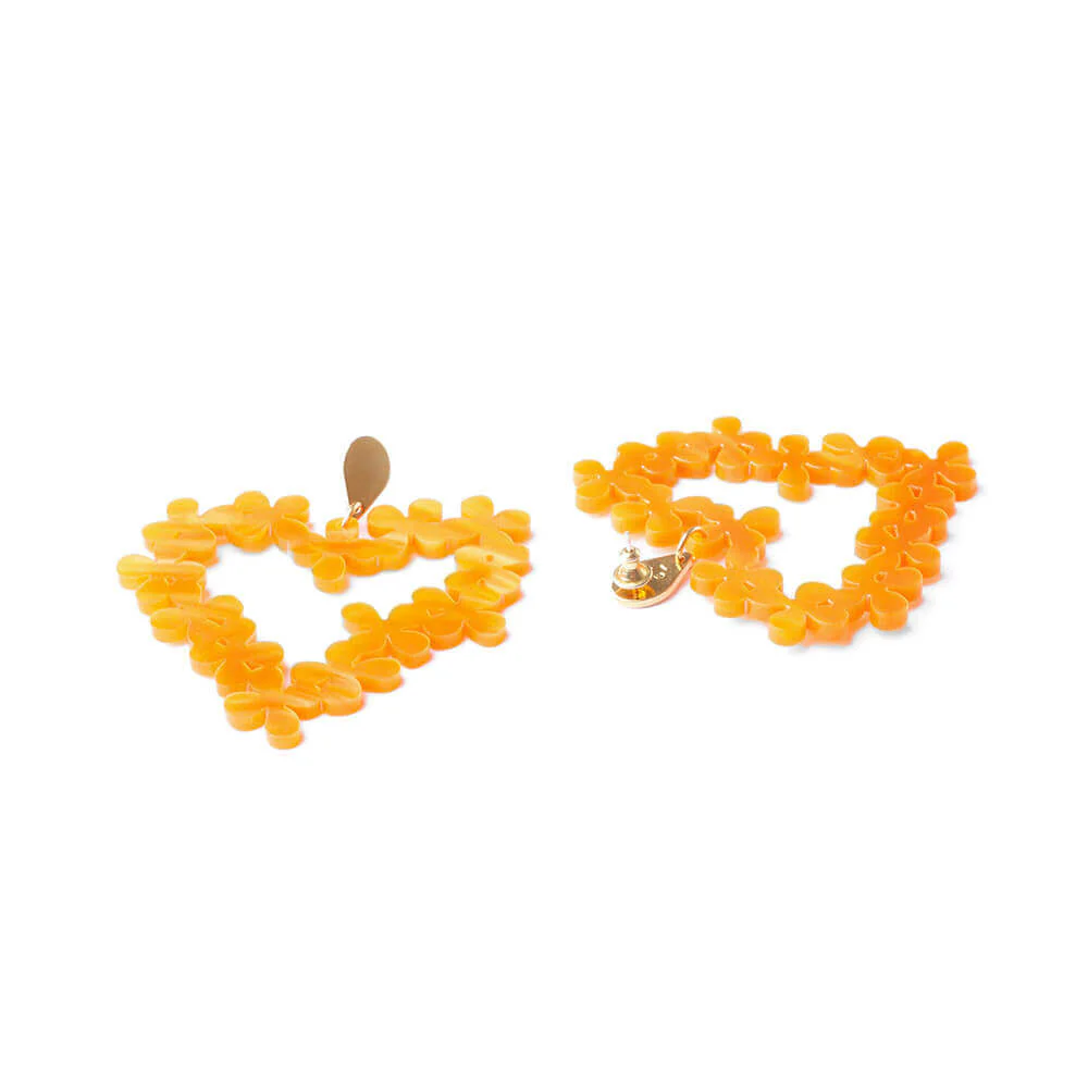 TooLally Heart In Flowers Earrings - Orange Pearl - Image 3