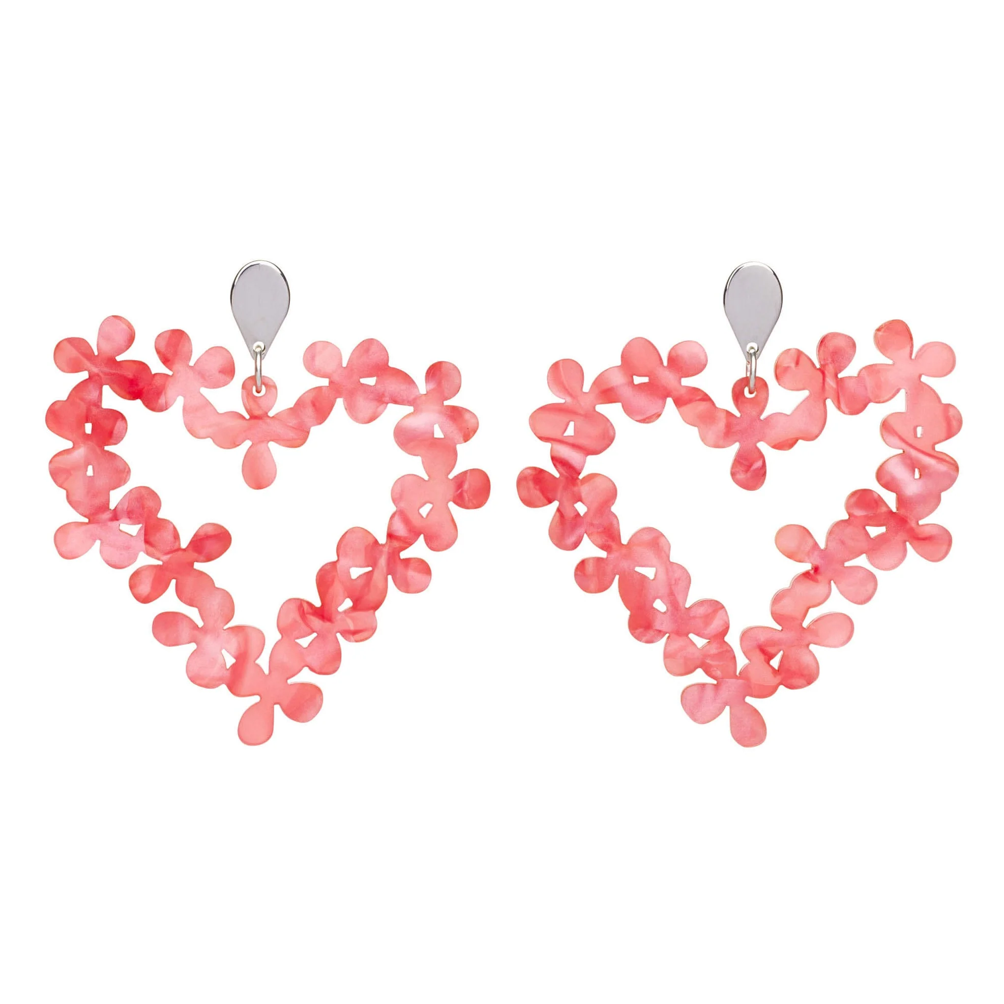 TooLally Heart In Flowers Earrings - Pink Pearl - Image 3