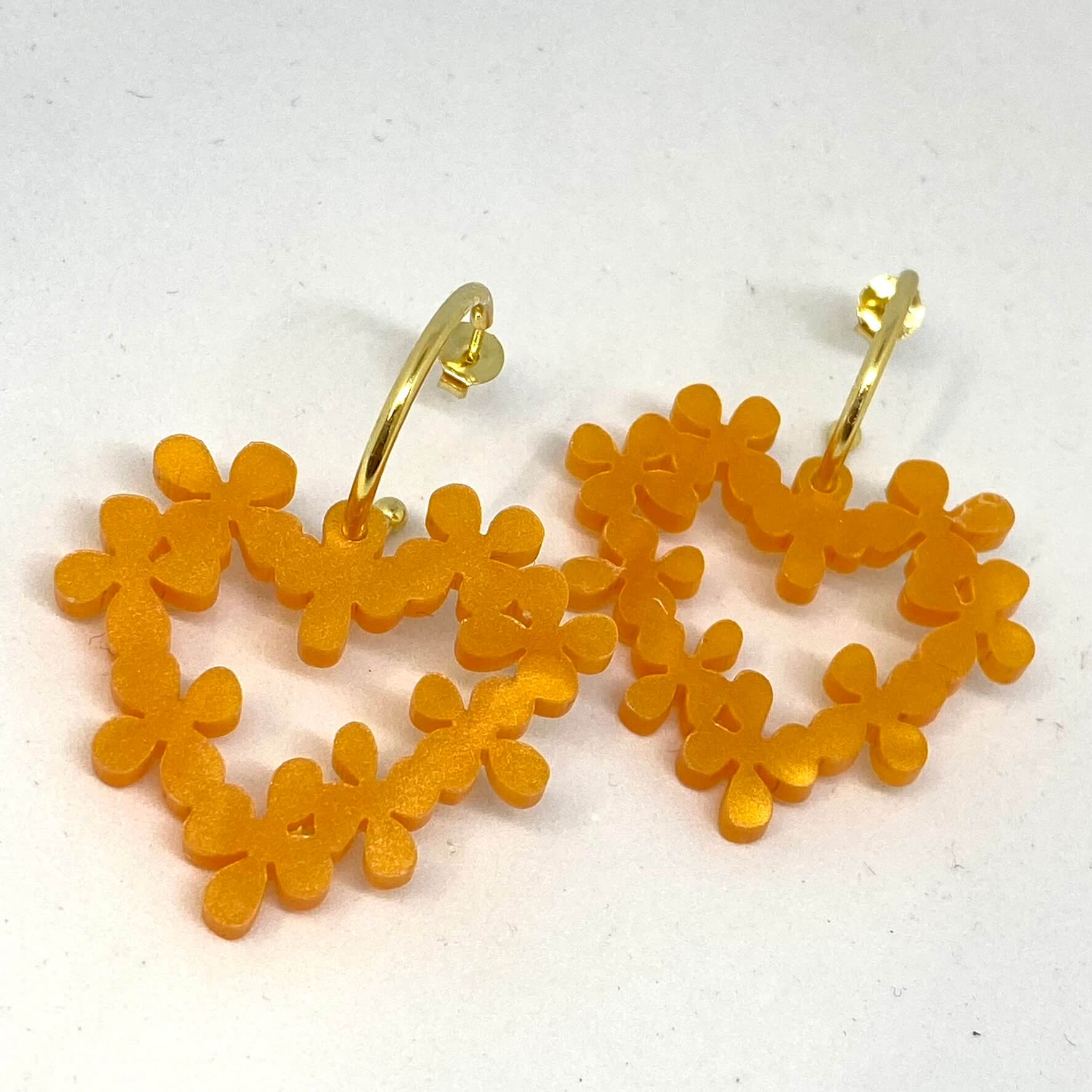 TooLally Mini Hearts In Flowers Earrings - Orange - Image 2