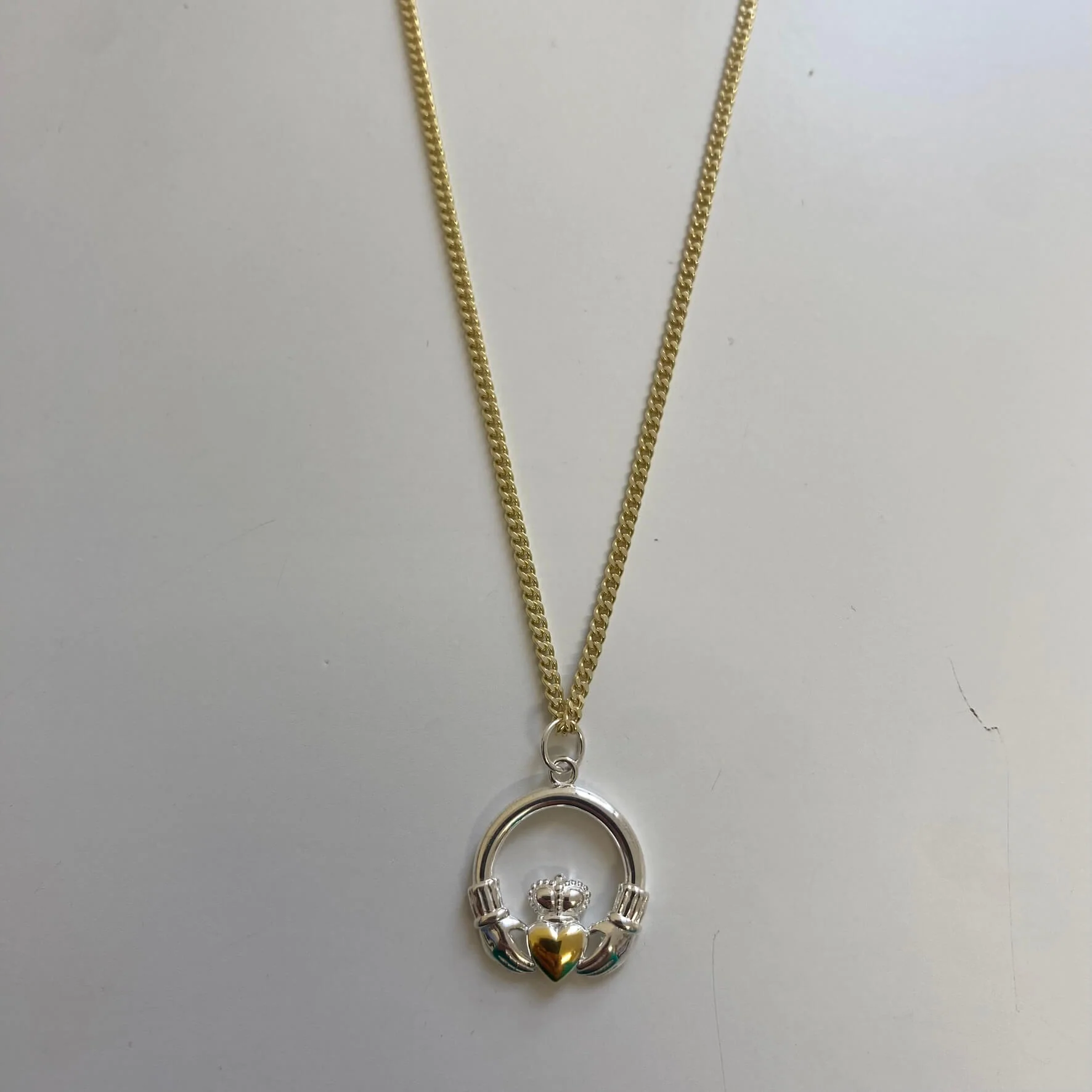 Two Tone Claddagh Pendant & Chain Necklace Set - Image 2