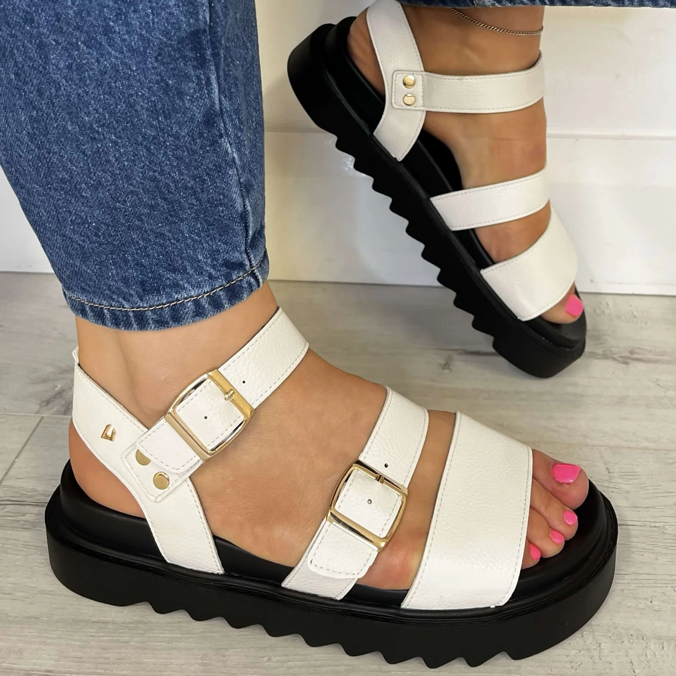 Una Healy Dreams Strappy Flat Sandals - Off White - Image 4