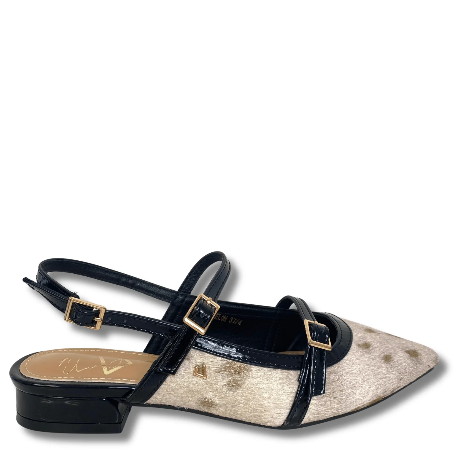 Una Healy Sling Back Flat Pointed Toe Shoes - Beige Black