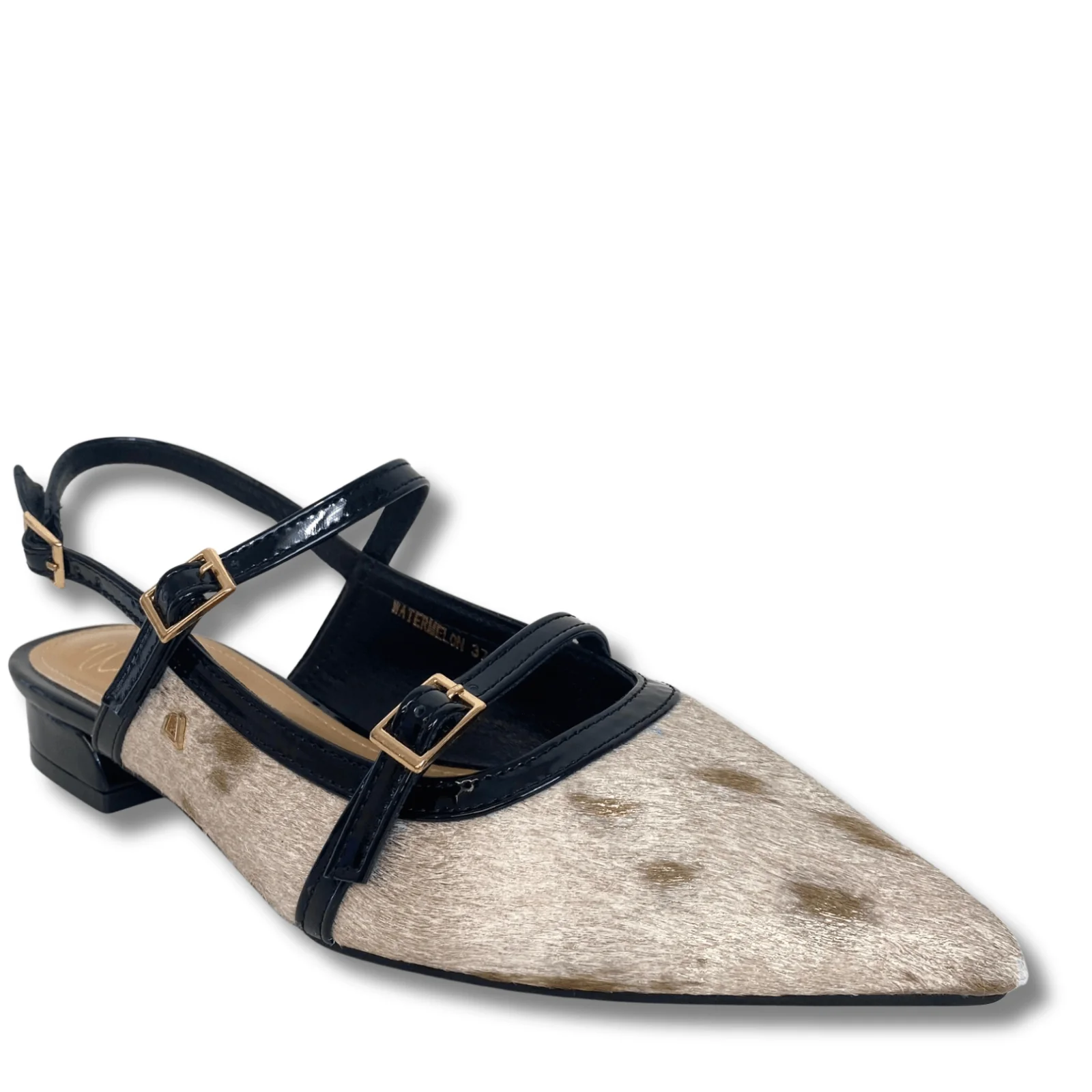 Una Healy Sling Back Flat Pointed Toe Shoes - Beige Black - Image 2