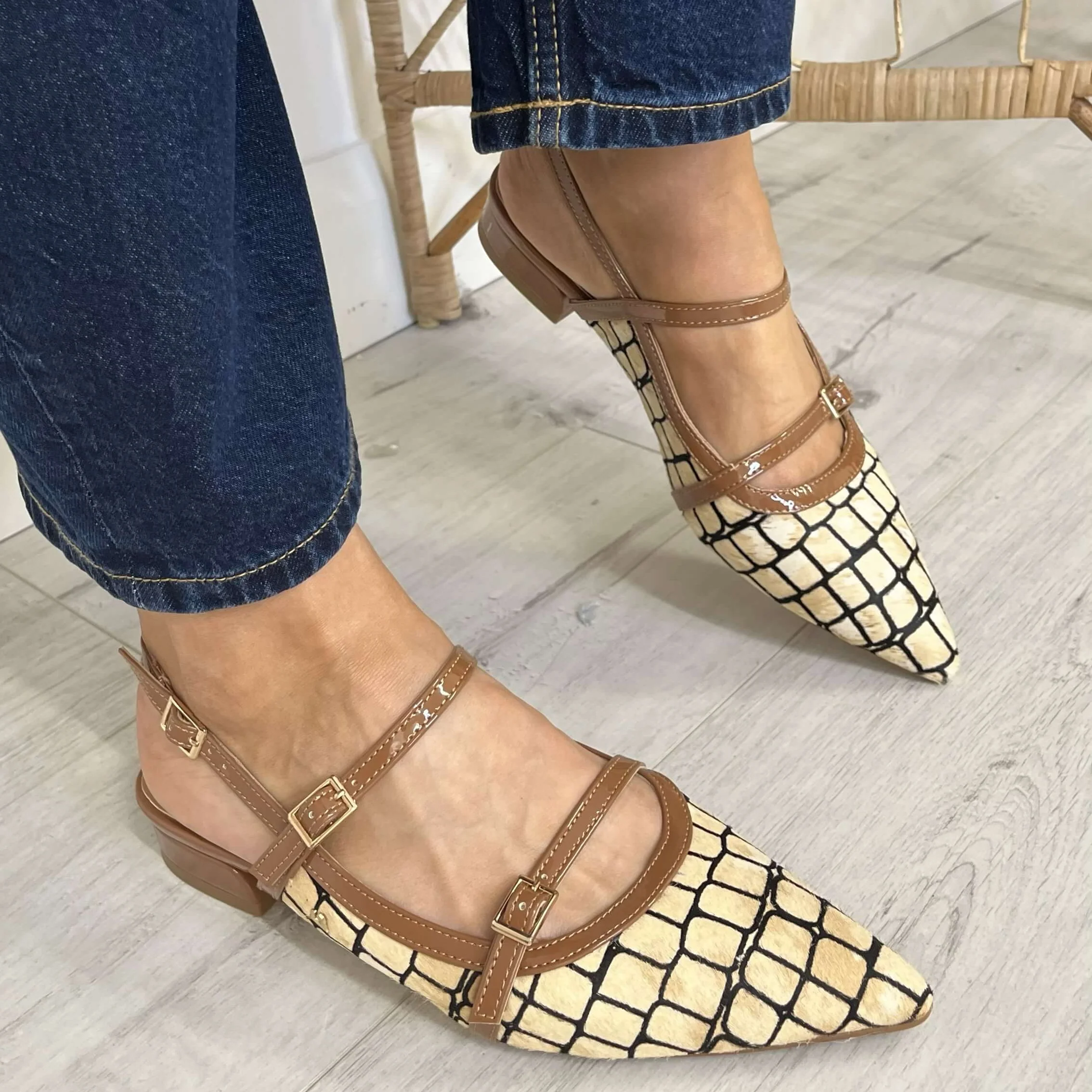Una Healy Sling Back Flat Pointed Toe Shoes - Tan - Image 3