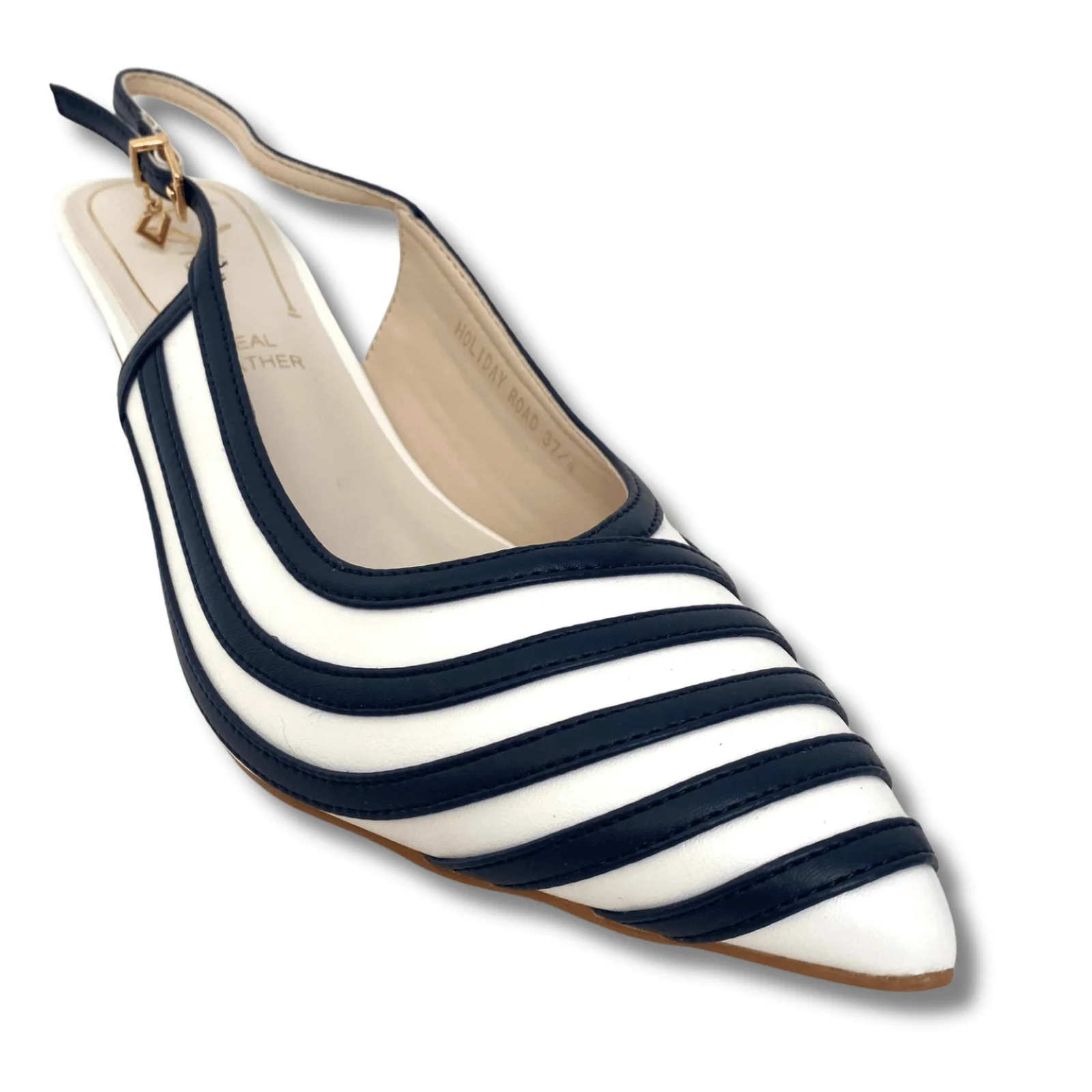 Una Healy Sling Back Heeled Court Shoes - Navy Stripe - Image 3