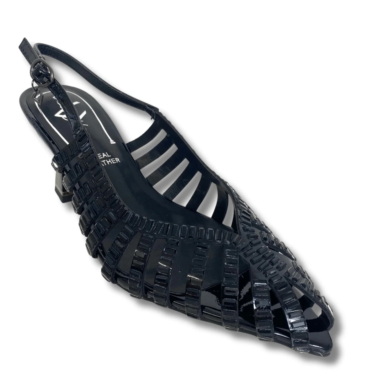 Una Healy Sling Back Heeled Sparkly Pointed Toe Shoes - Black - Image 2