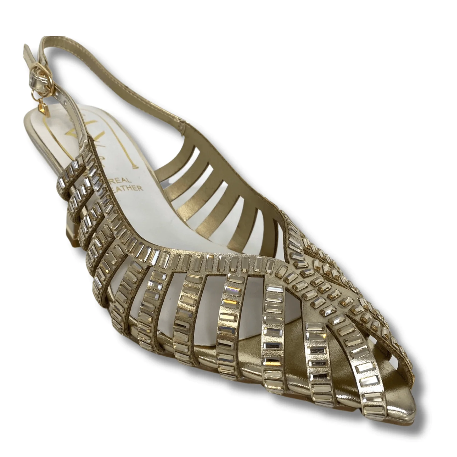 Una Healy Sling Back Heeled Sparkly Pointed Toe Shoes - Gold - Image 2