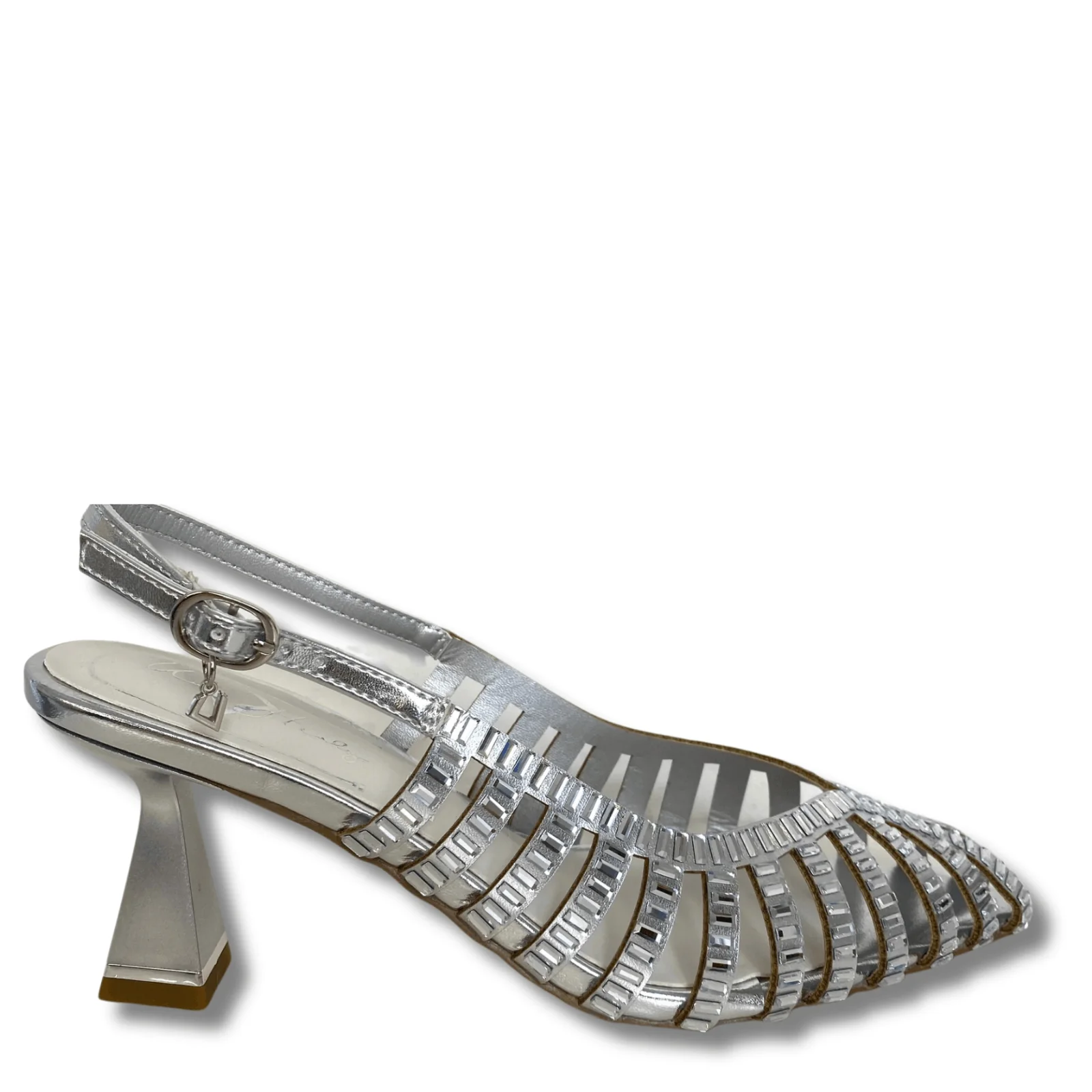 Una Healy Sling Back Heeled Sparkly Pointed Toe Shoes - Silver