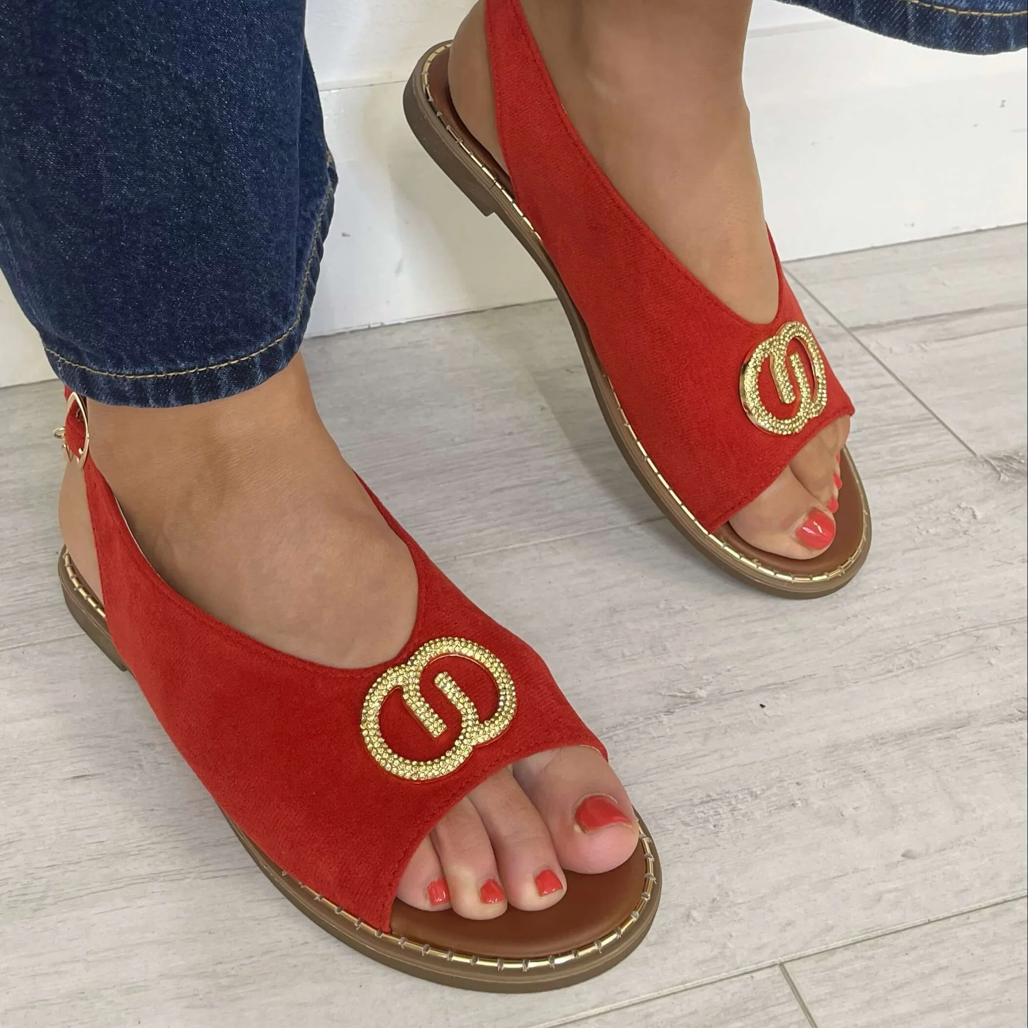 Una Healy Sling Back Open Toe Shoes - Red - Image 3