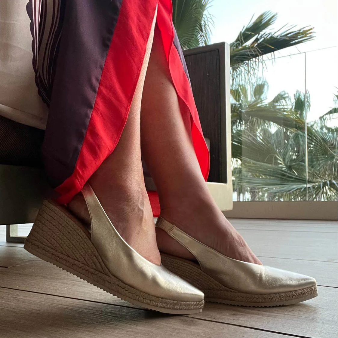 Unisa Decia Gold Sling Back Wedge Shoes - Image 4