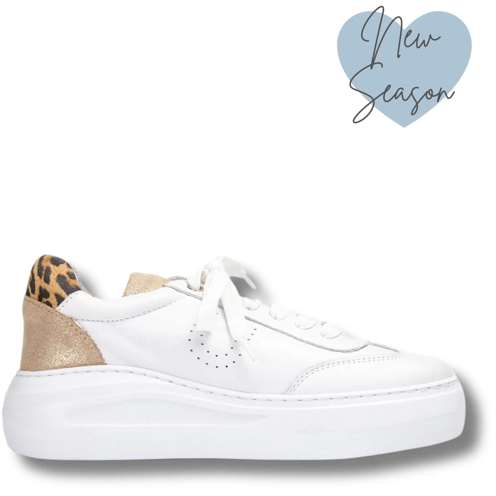 Unisa Fraile White & Leopard Lace Up Sneakers,