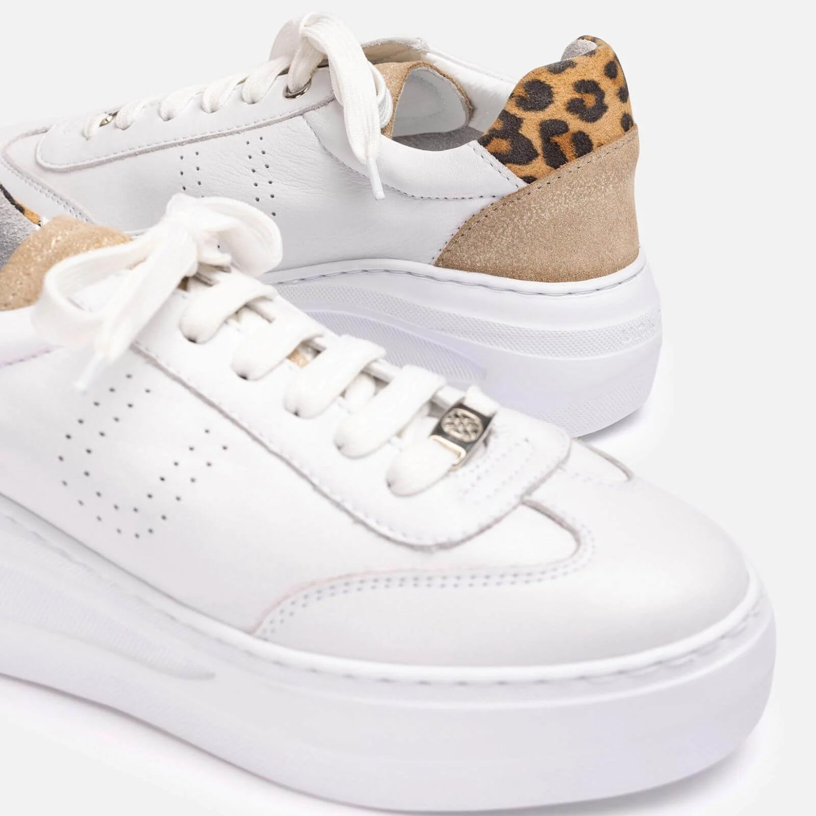 Unisa Fraile White & Leopard Lace Up Sneakers, - Image 2
