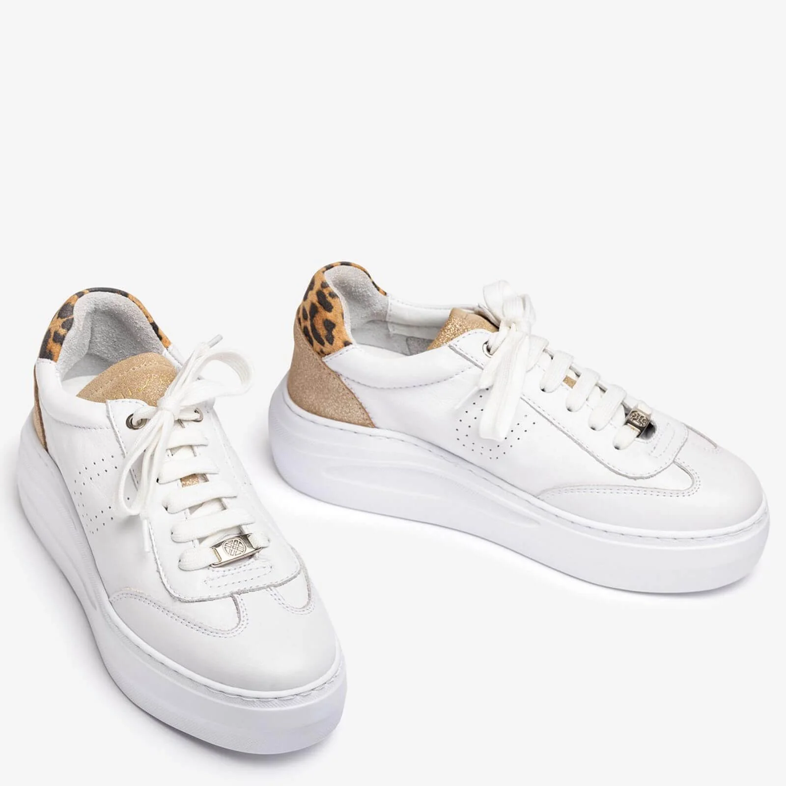 Unisa Fraile White & Leopard Lace Up Sneakers, - Image 4