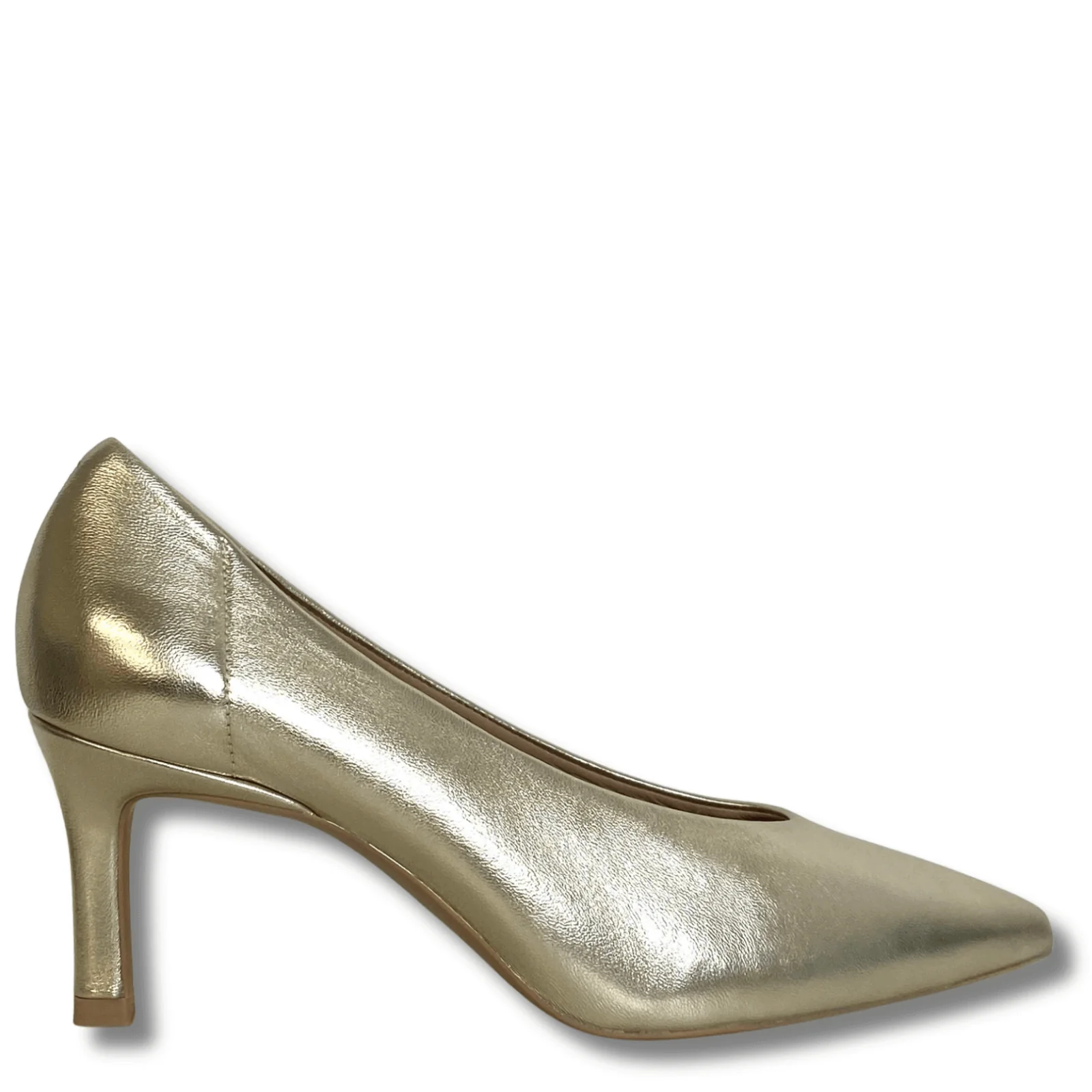 Unisa Lenis Gold Leather Mid Heel Court Shoes