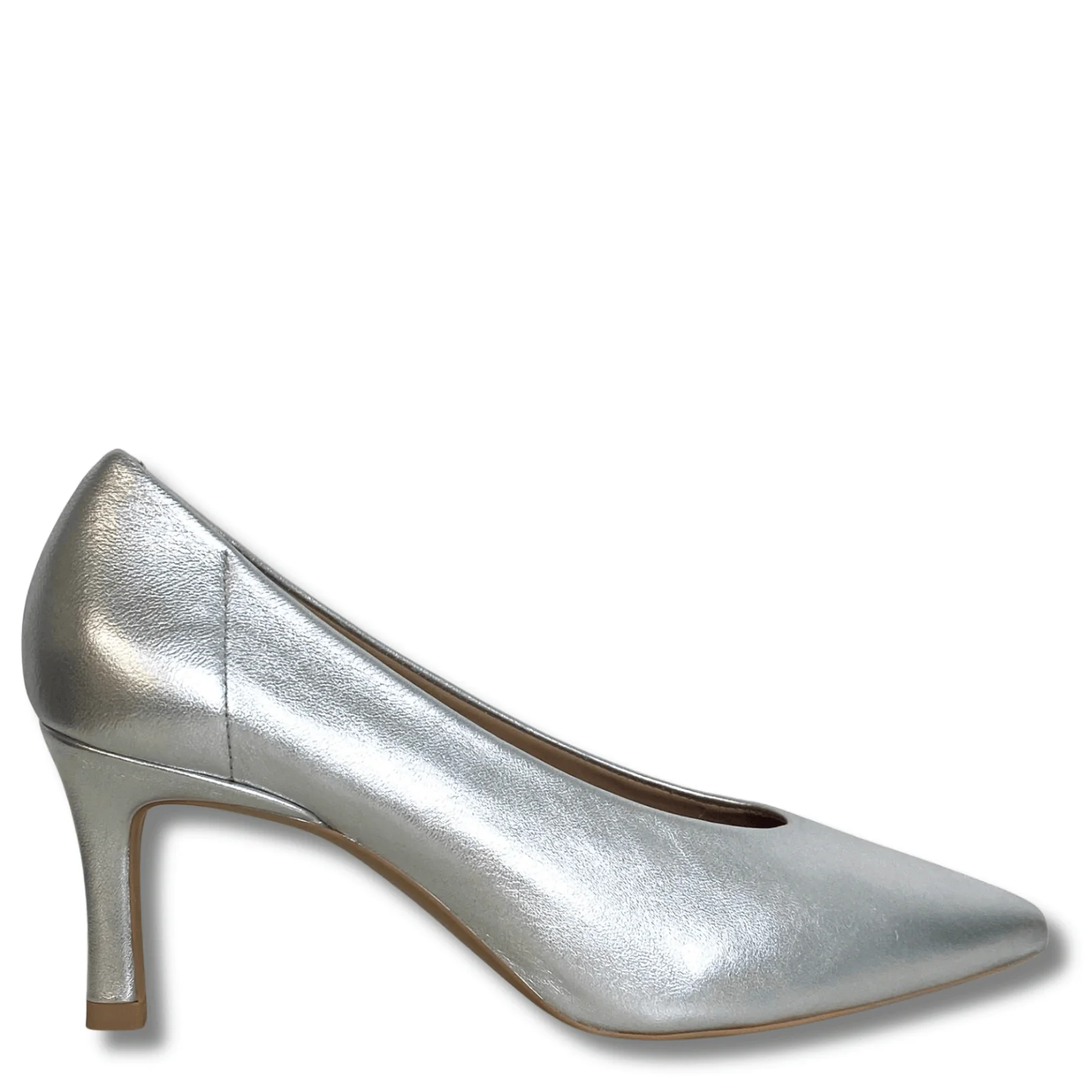 Unisa Lenis Silver Leather Mid Heel Court Shoes