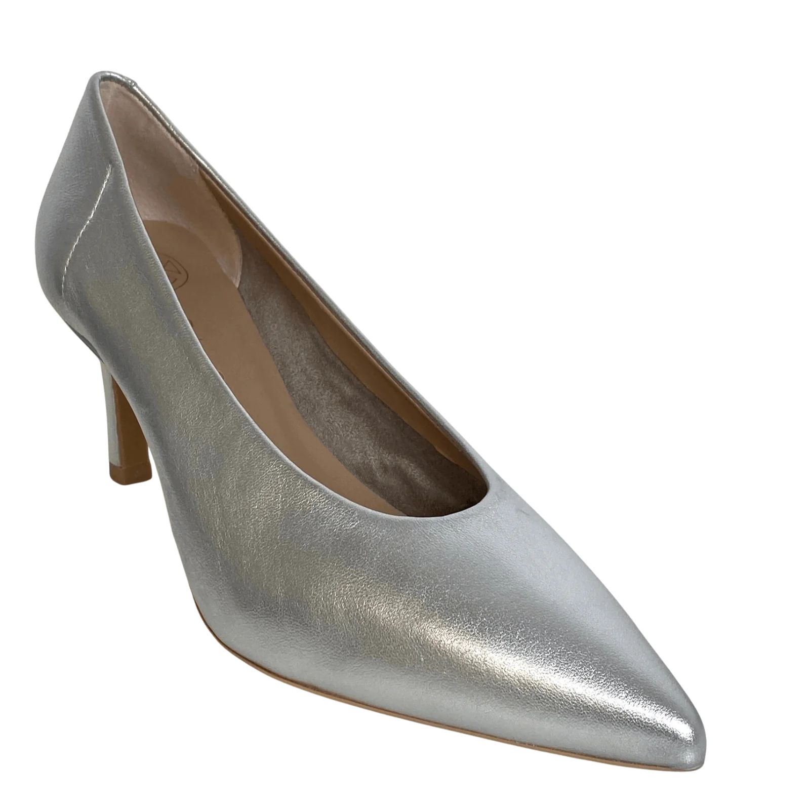 Unisa Lenis Silver Leather Mid Heel Court Shoes - Image 2