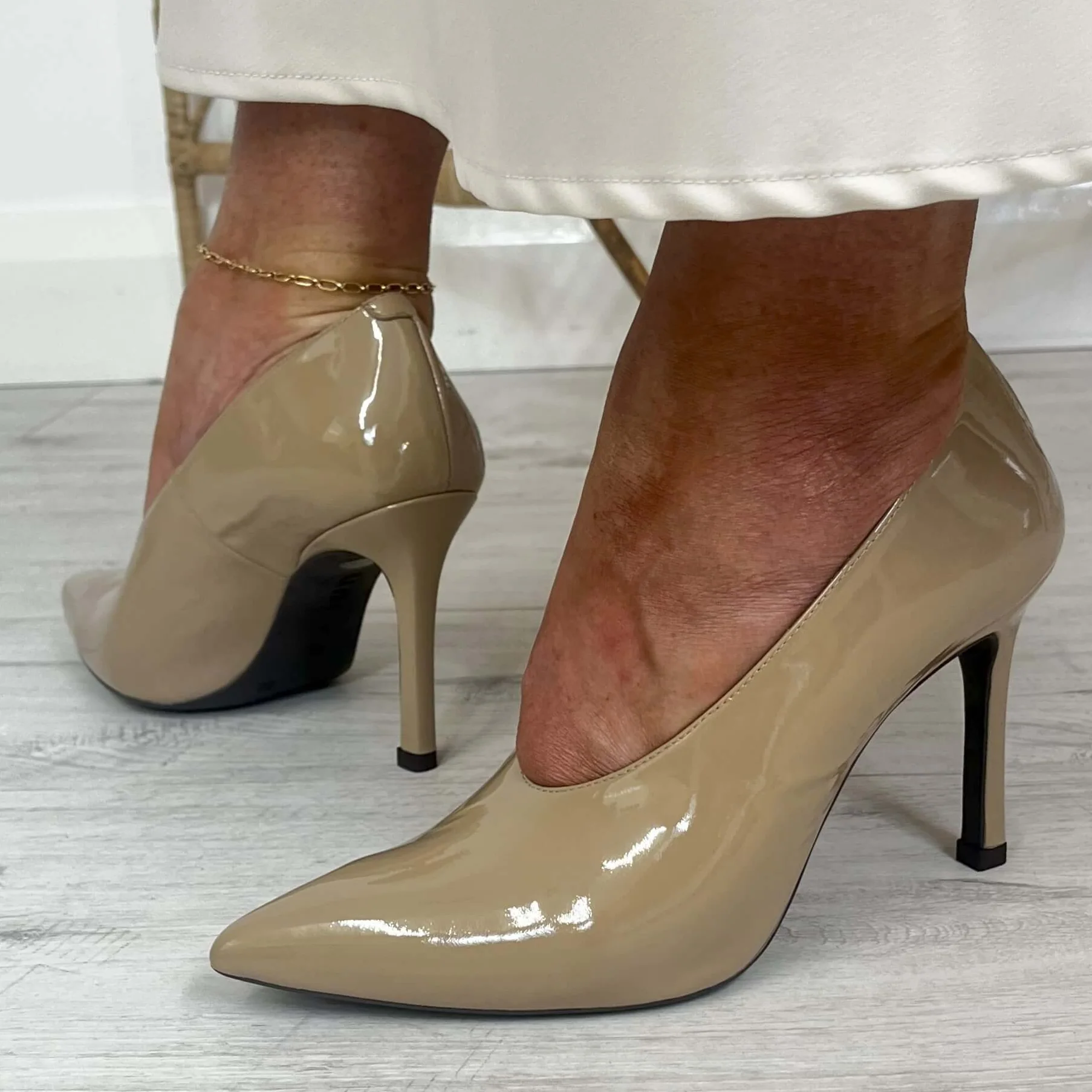 Unisa Tahal Nude Patent Leather Stiletto Shoes - Image 4