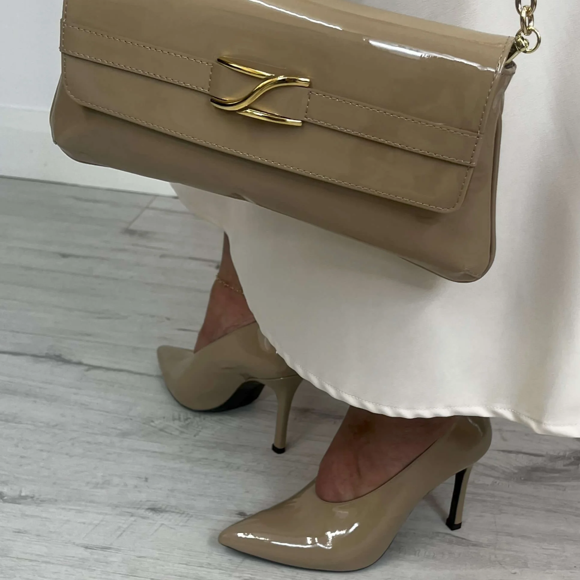 Unisa Tahal Nude Patent Leather Stiletto Shoes - Image 5