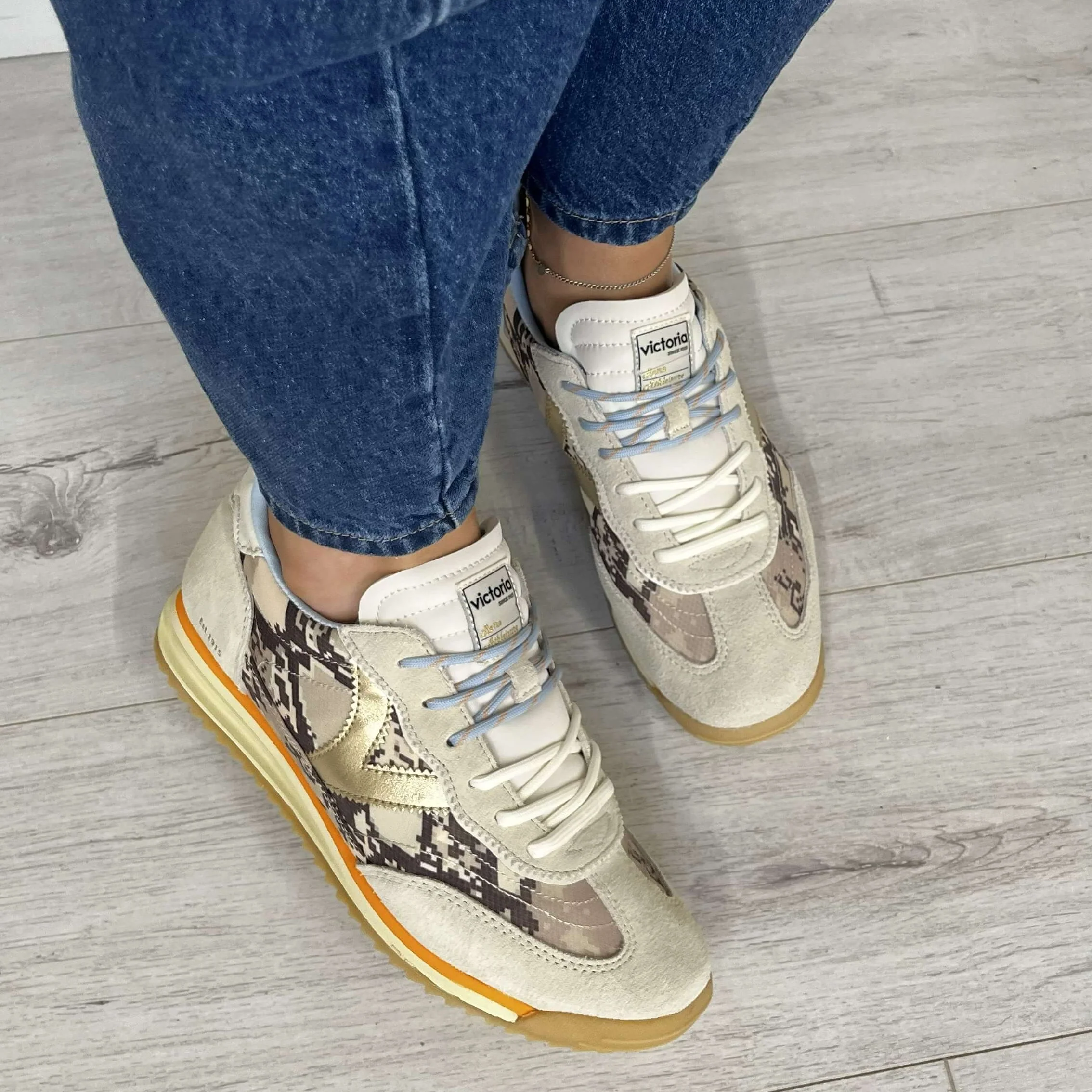 Victoria Saturno Beige Python Pattern Sneakers - Image 3