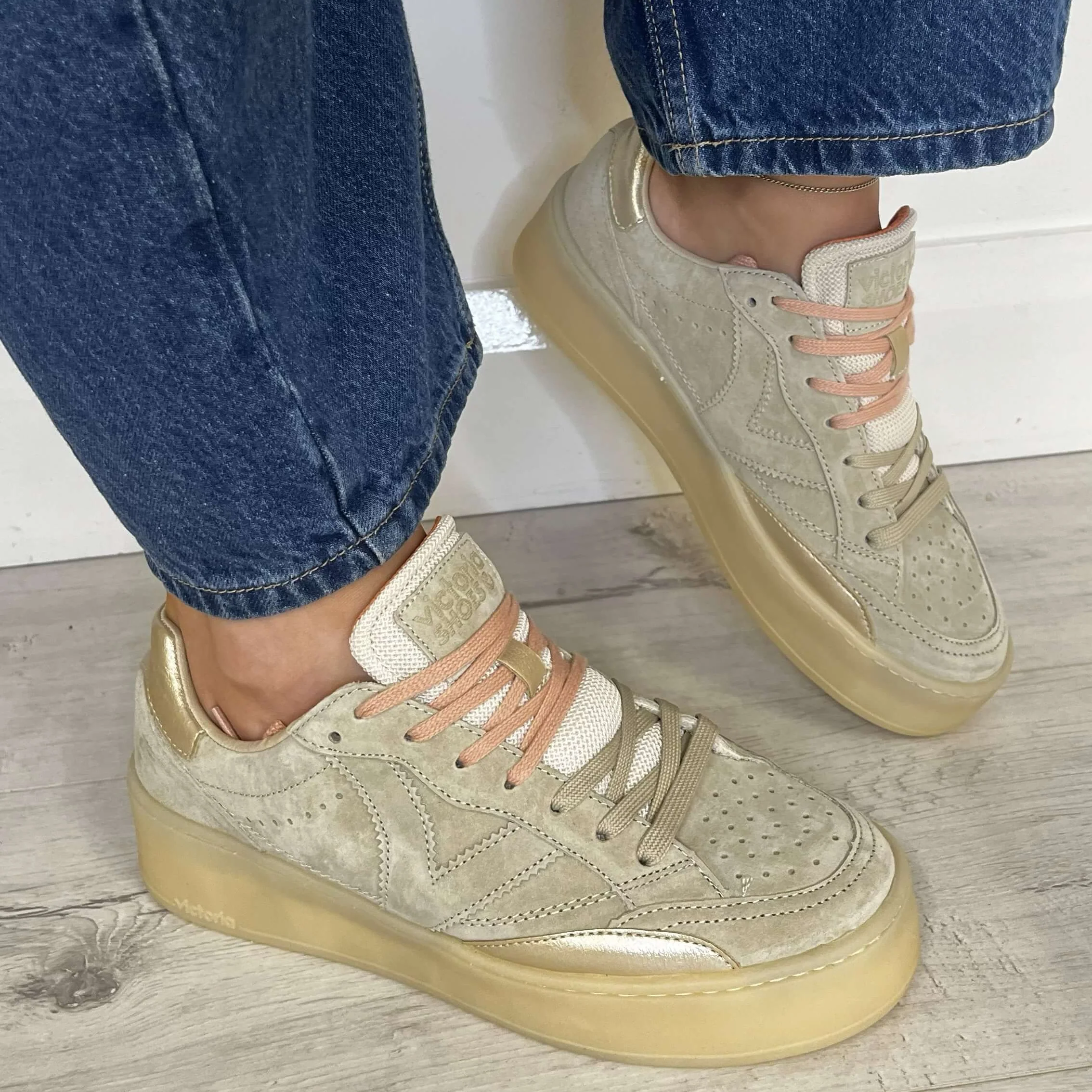 Victoria Turin Beige Suede Raised Sole Sneakers - Image 3