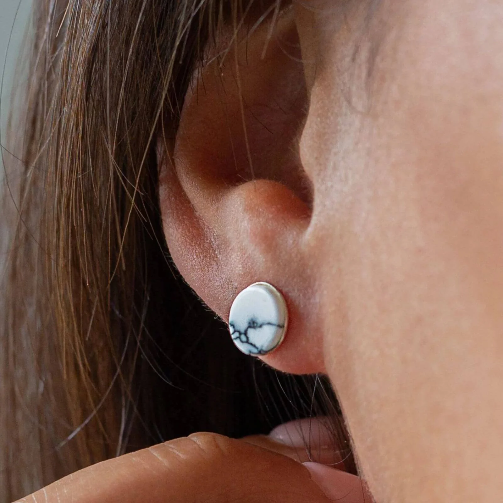 Vurchoo Honduras Silver Howlite Strength Stud Earrings - Image 3