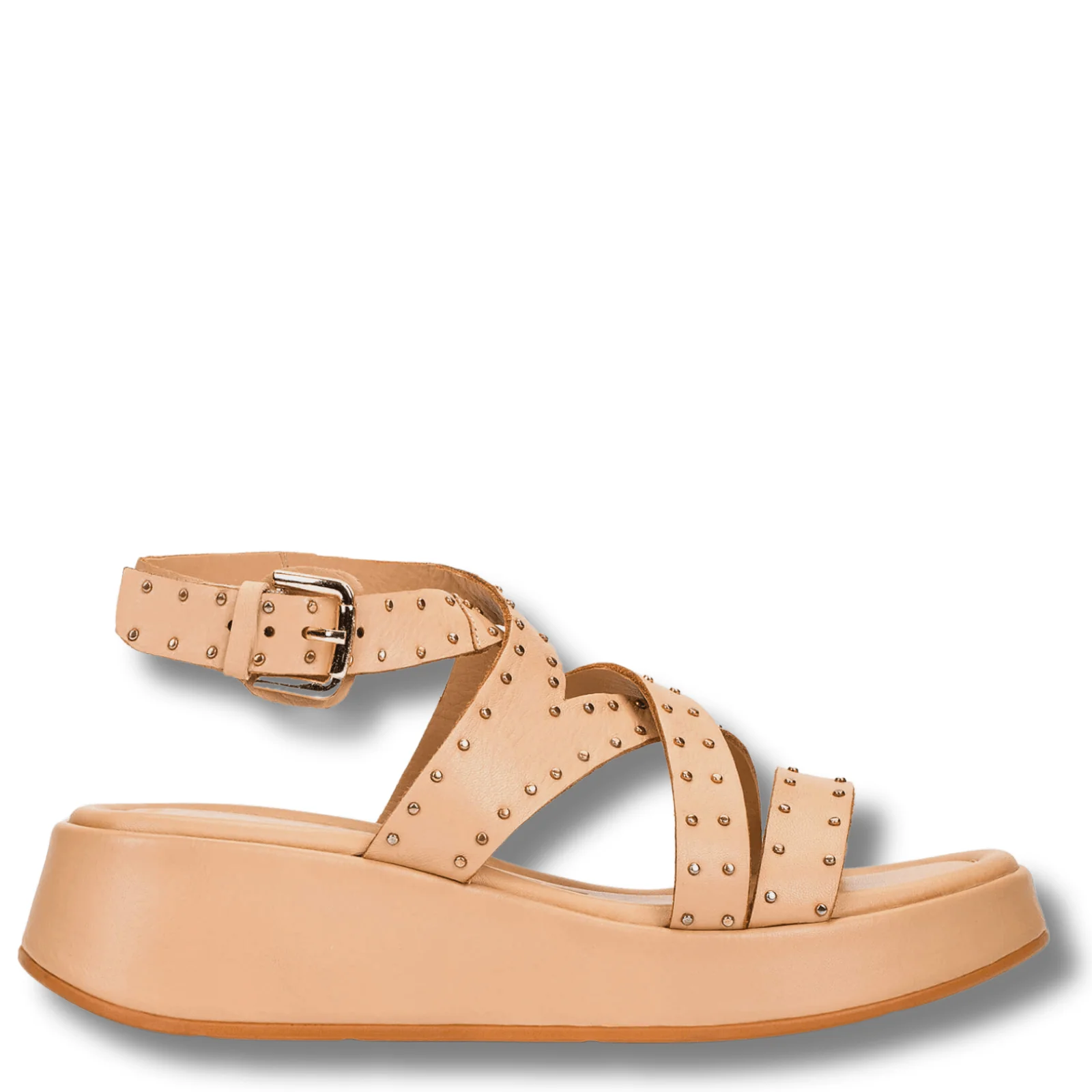 Wonders Beige Leather Studded Multi Strap Sandals