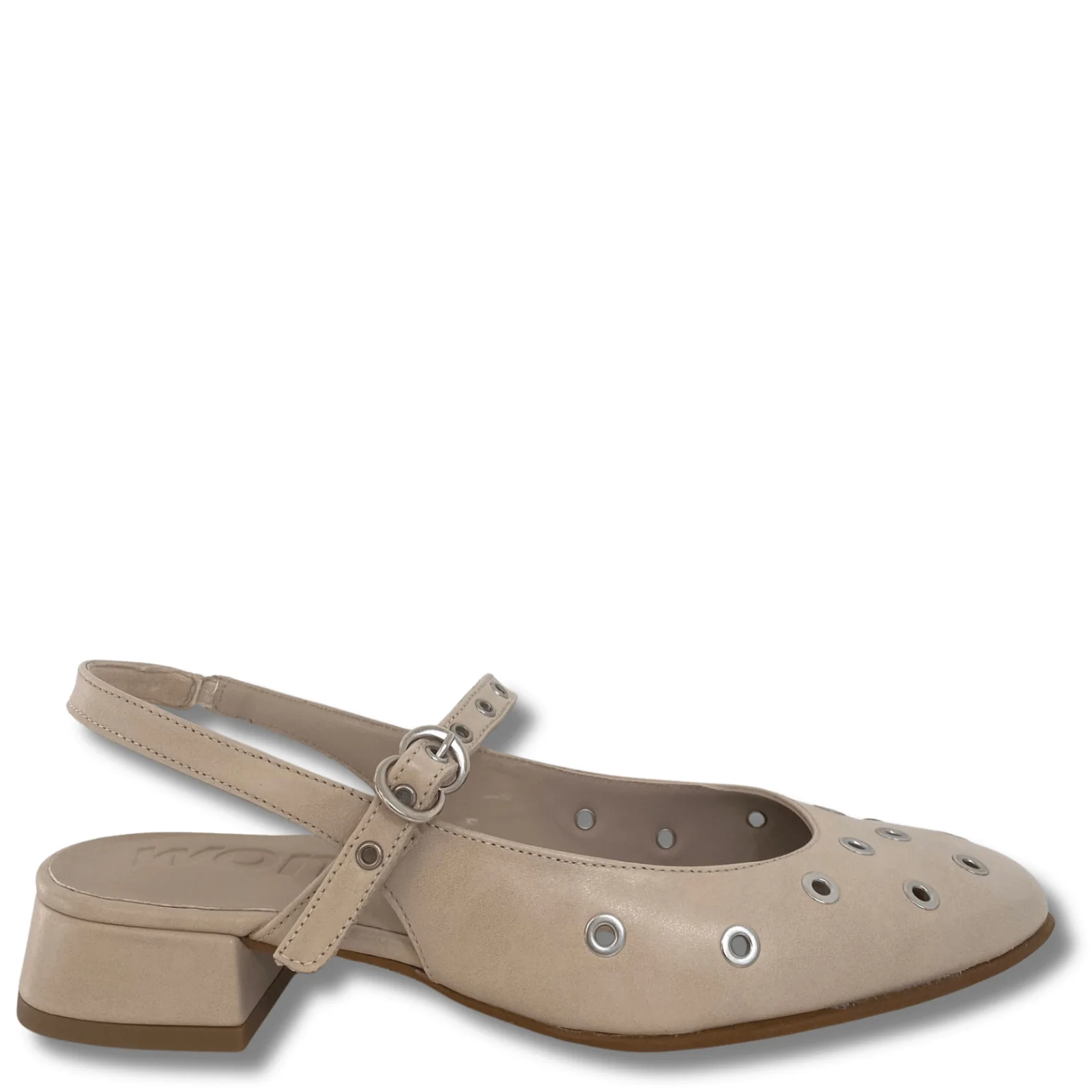 Wonders Beige Leather Studded Sling Back Shoes