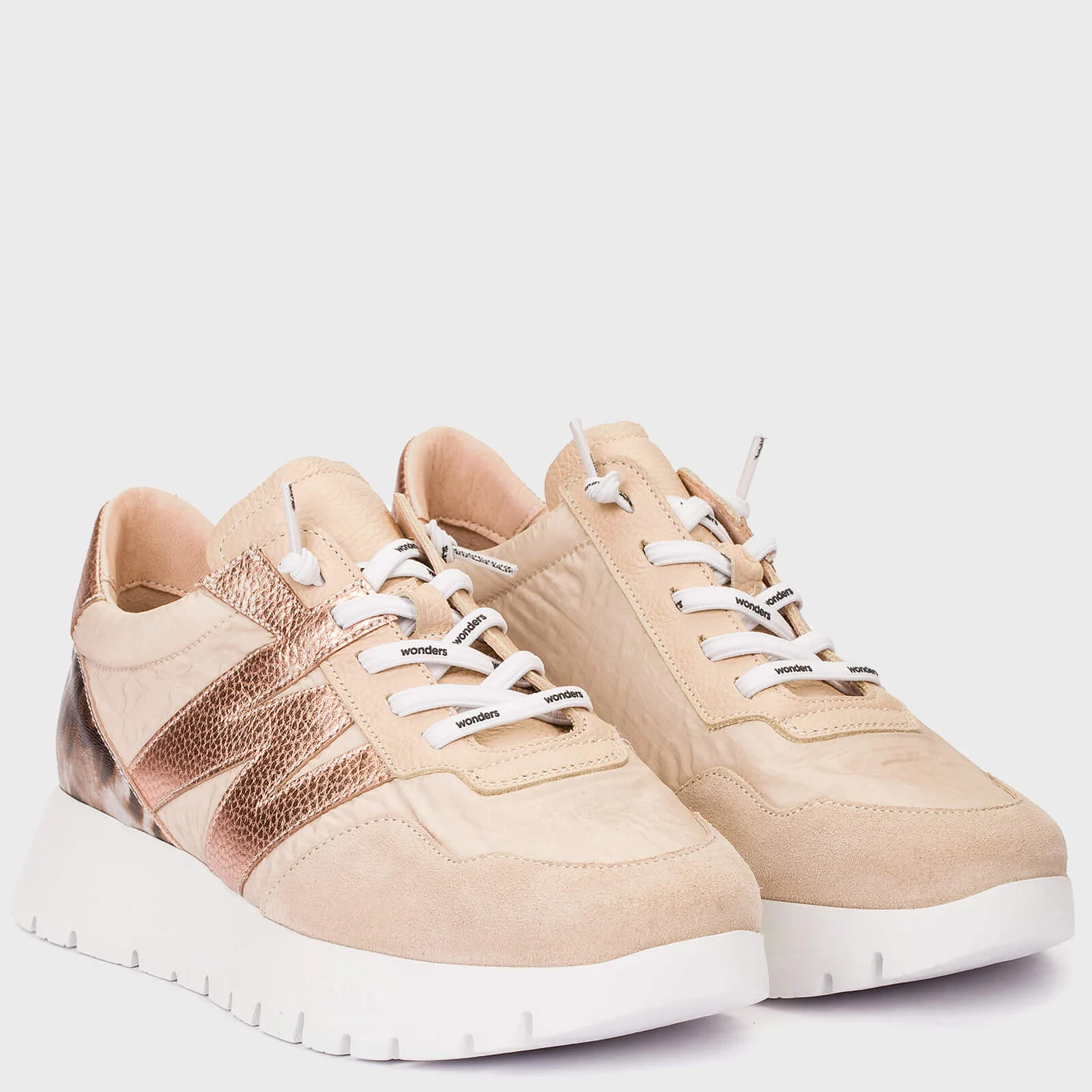 Wonders Beige Suede Leather Leopard Heel Sneakers - Image 2