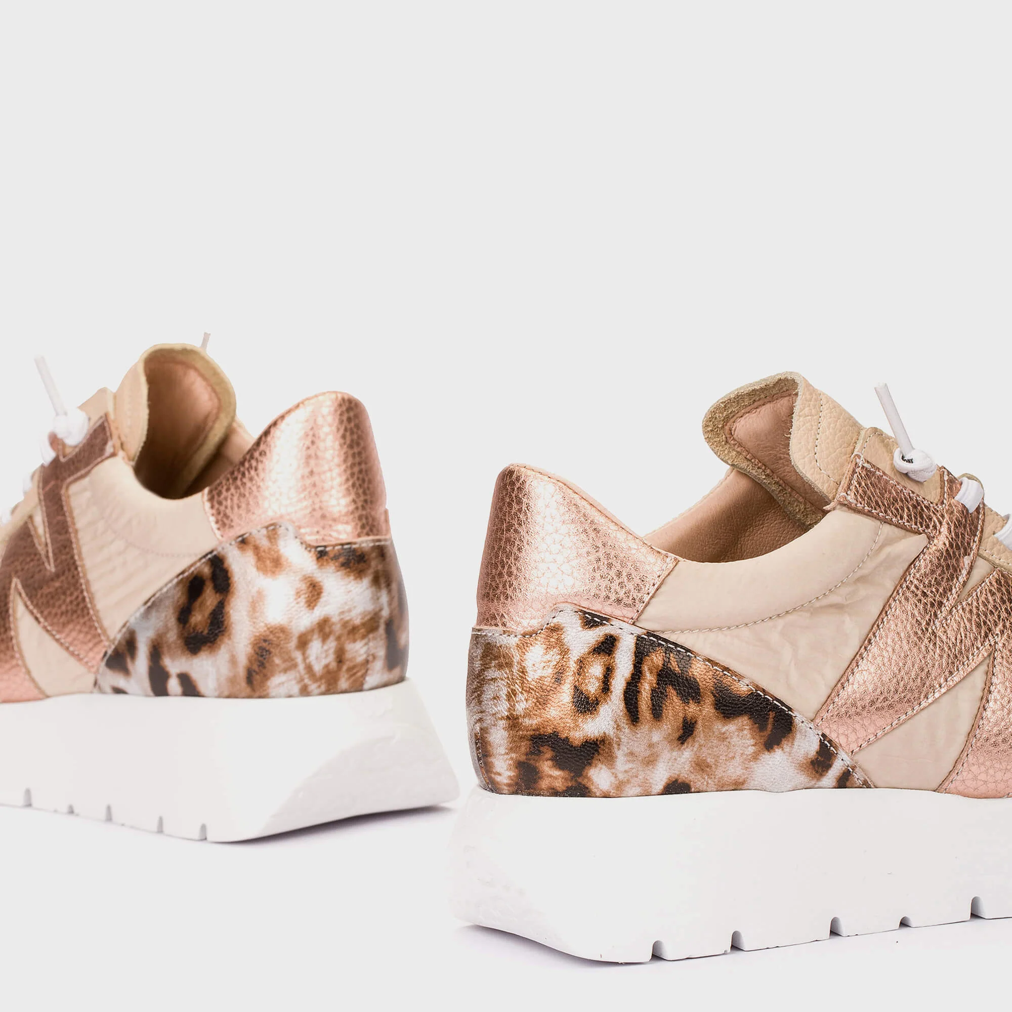 Wonders Beige Suede Leather Leopard Heel Sneakers - Image 3
