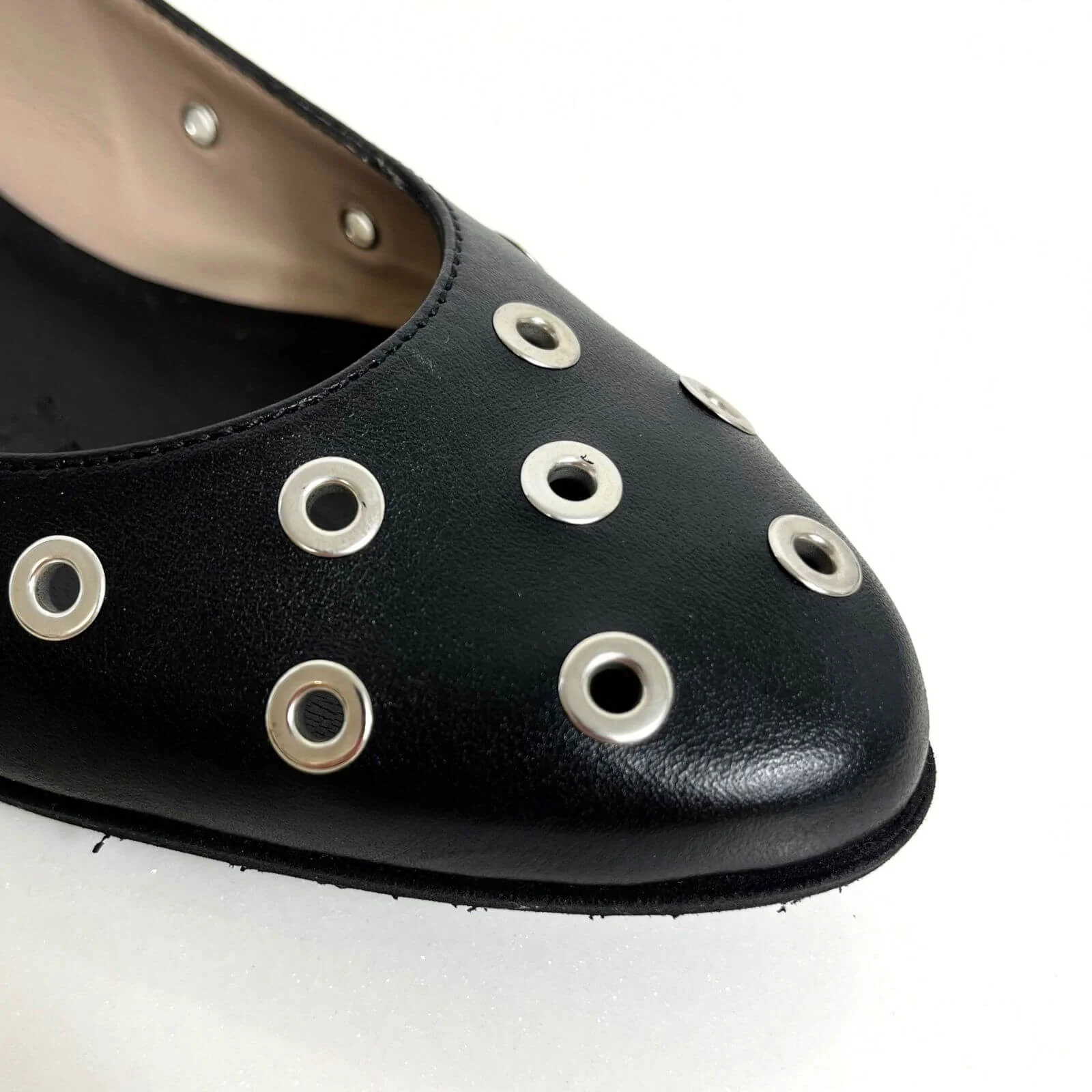 Wonders Black Leather Studded Sling Back Shoes - Image 2