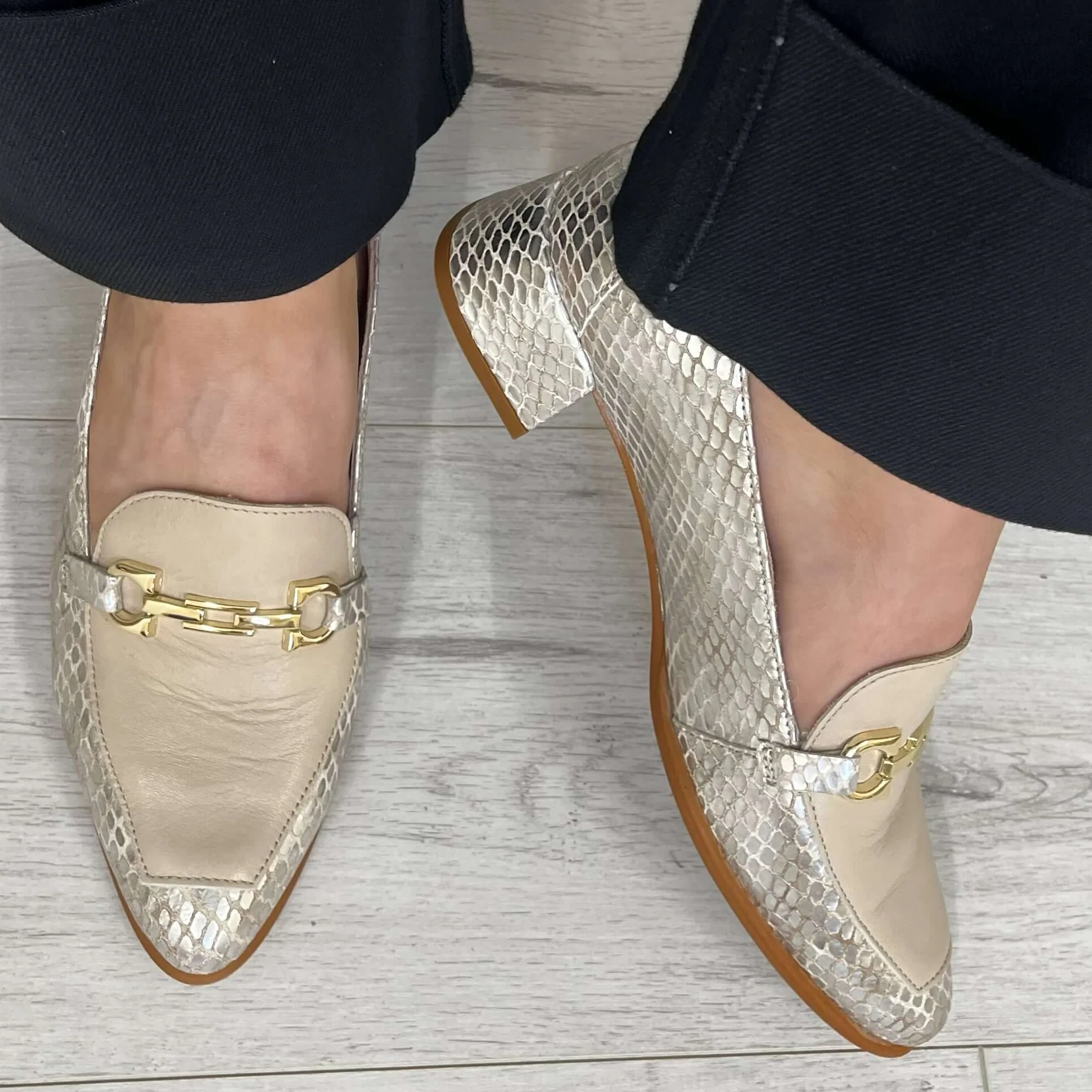 Wonders Champagne & Beige Leather Slip On Loafers - Image 4