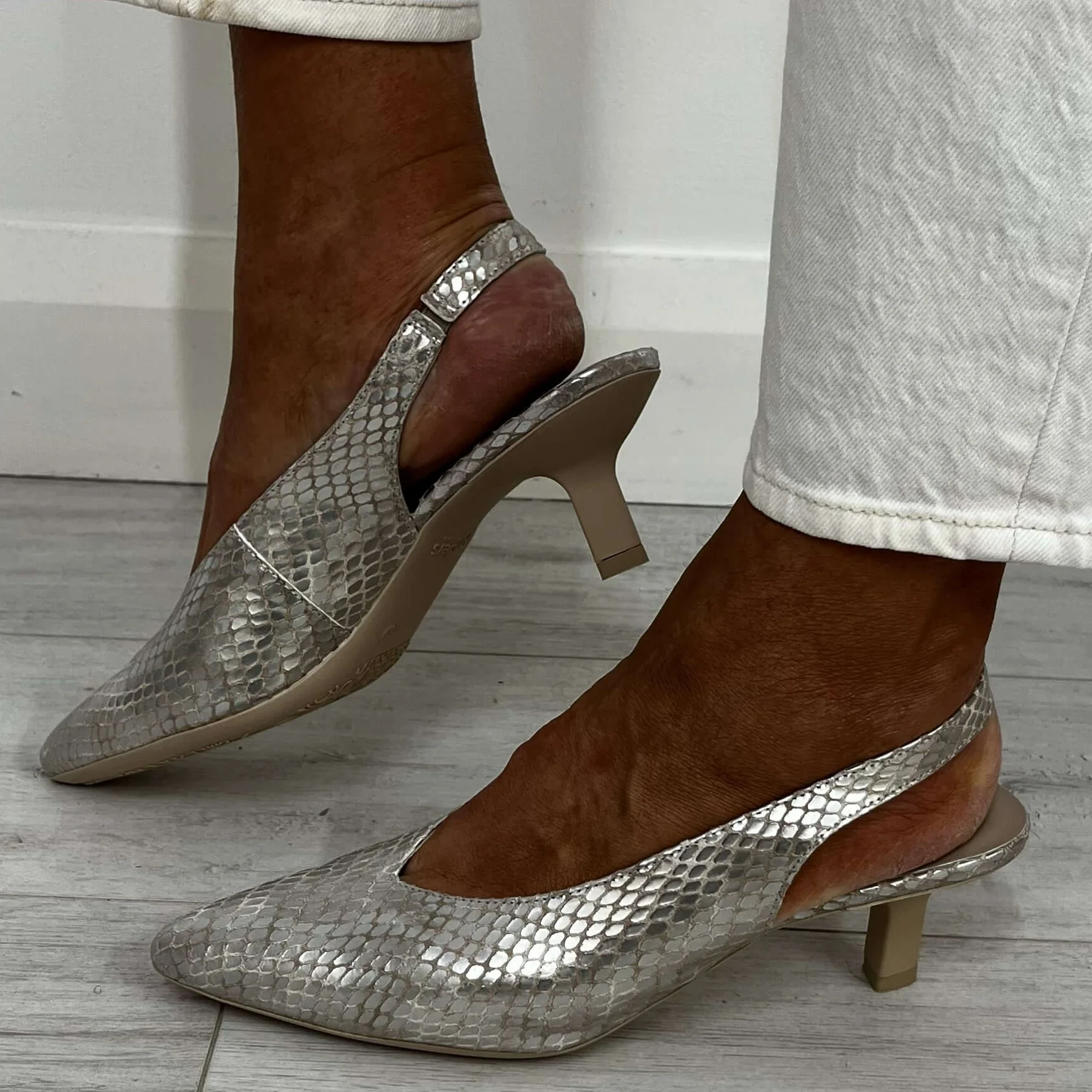 Wonders Champagne Kitten Heel Sling Back Shoes - Image 3