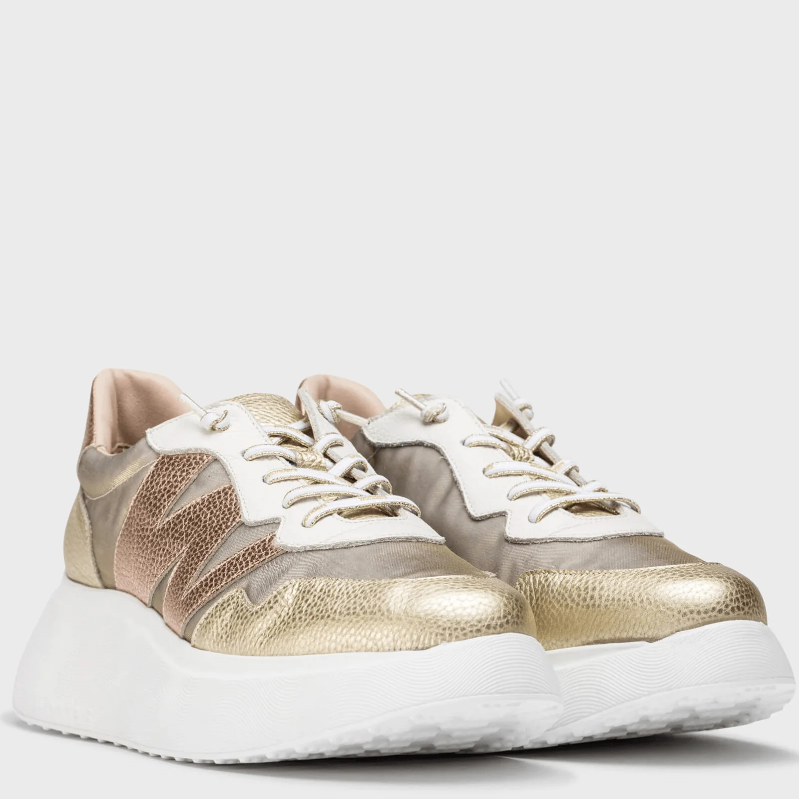 Wonders Cream & Gold Mesh Leather Sneakers - Image 2