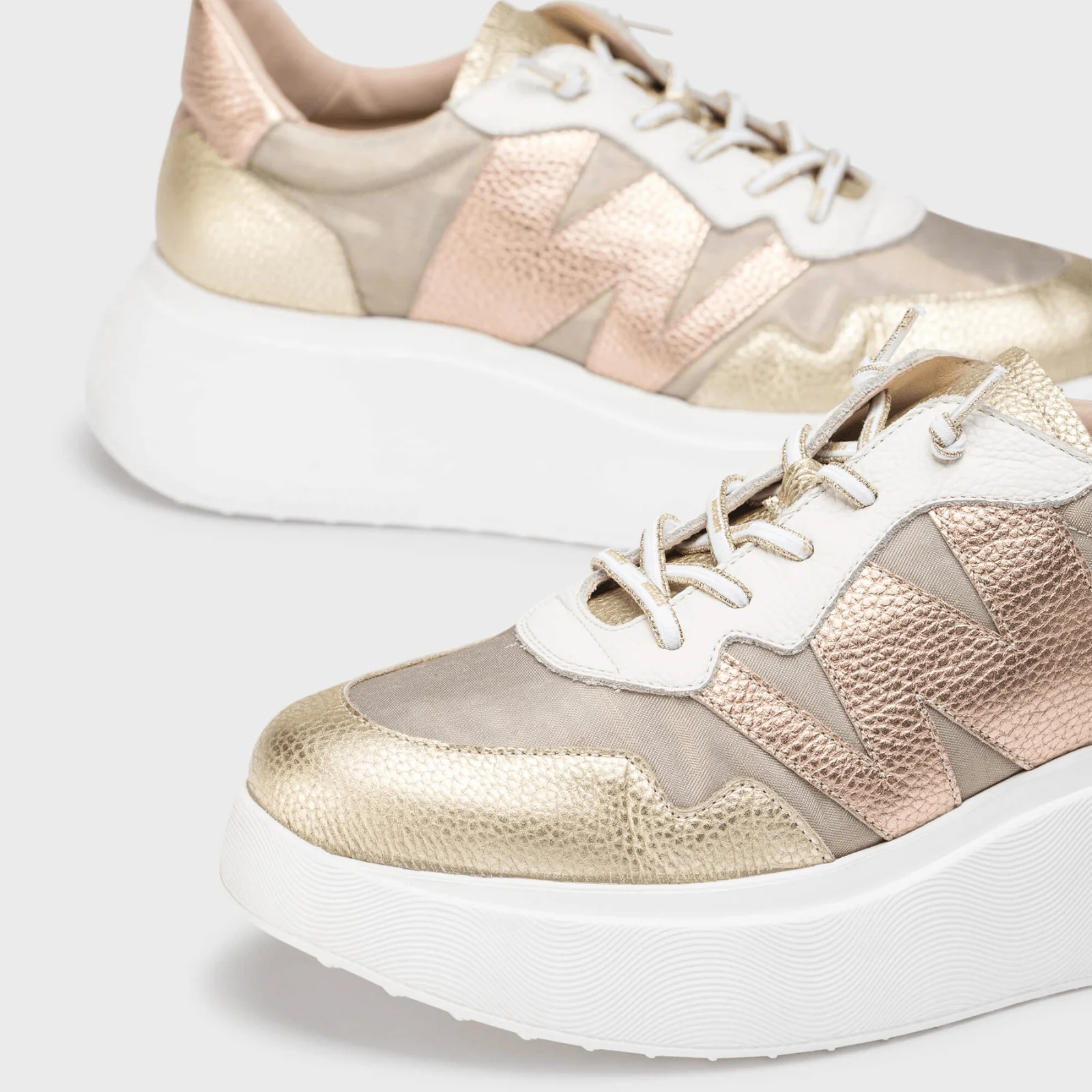 Wonders Cream & Gold Mesh Leather Sneakers - Image 3