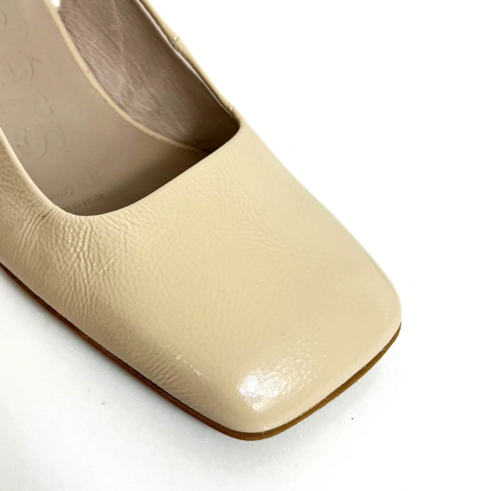 Wonders Cream Patent Square Toe Sling Back Block Heel Shoes - Image 4