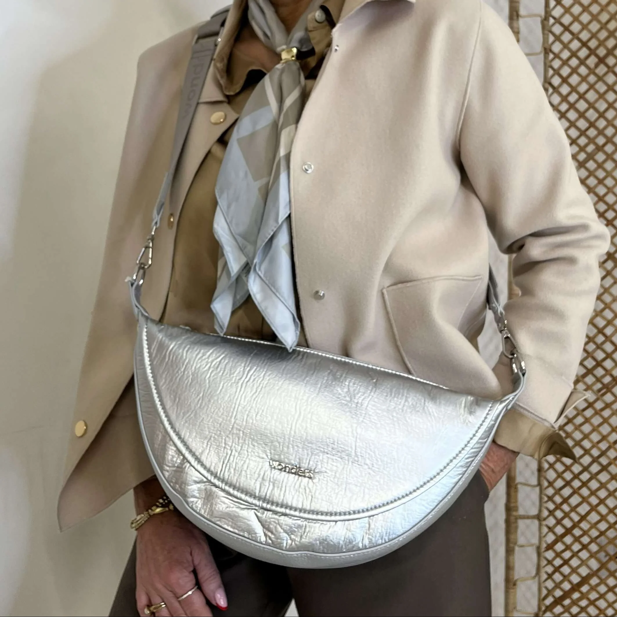Wonders Half Moon Crossbody Bag - Silver - Image 4