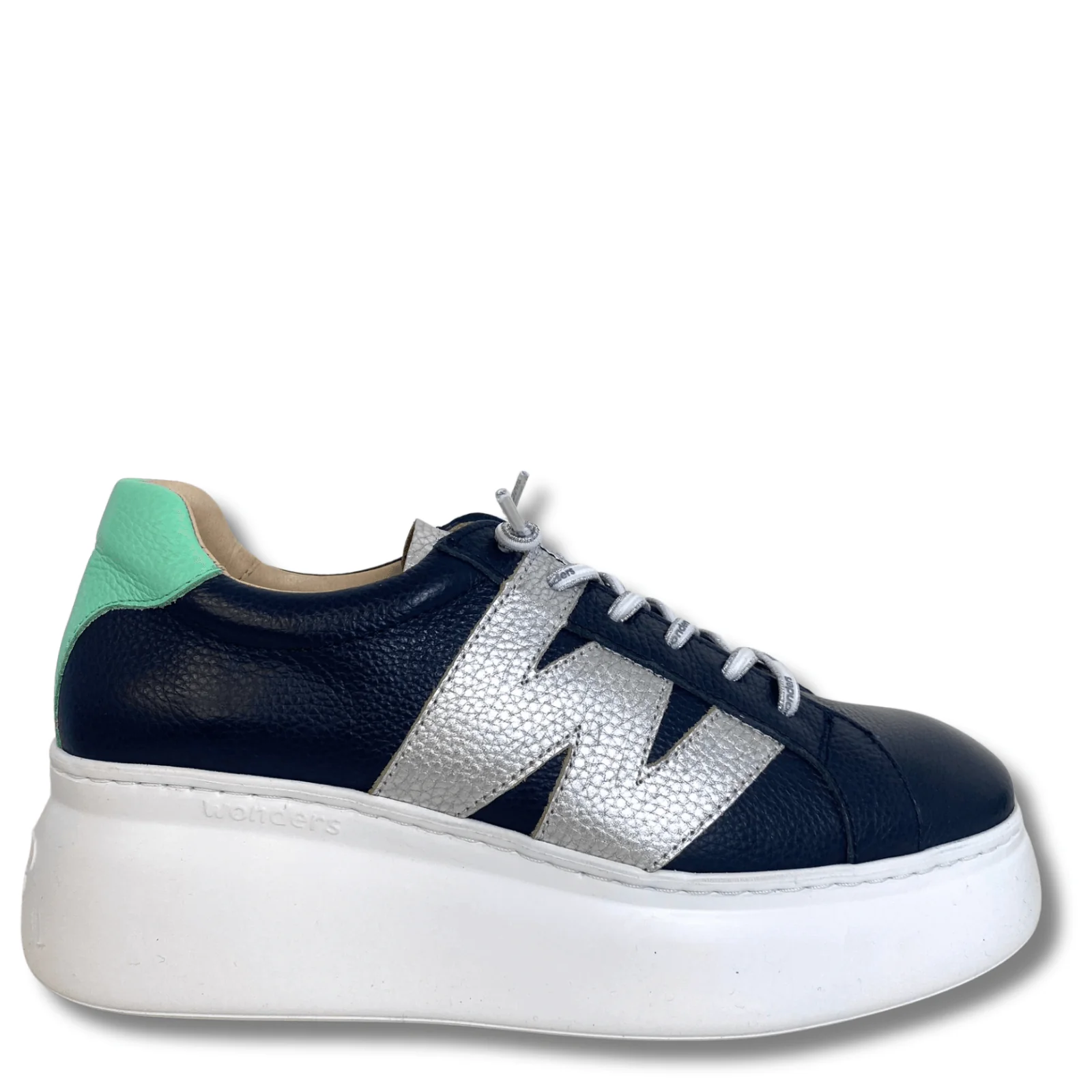 Wonders Navy, Silver & Mint Leather Dressy Sneakers