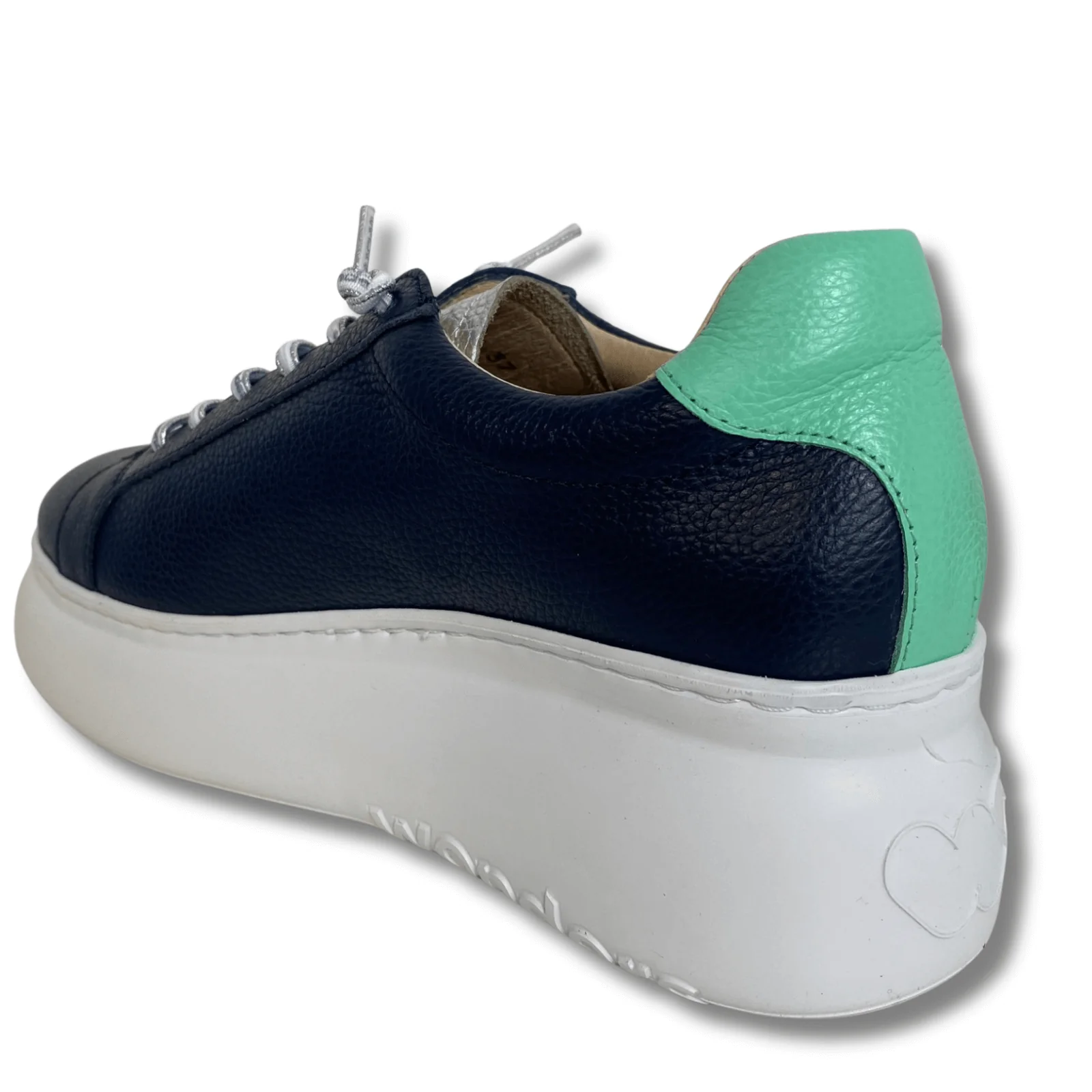 Wonders Navy, Silver & Mint Leather Dressy Sneakers - Image 2