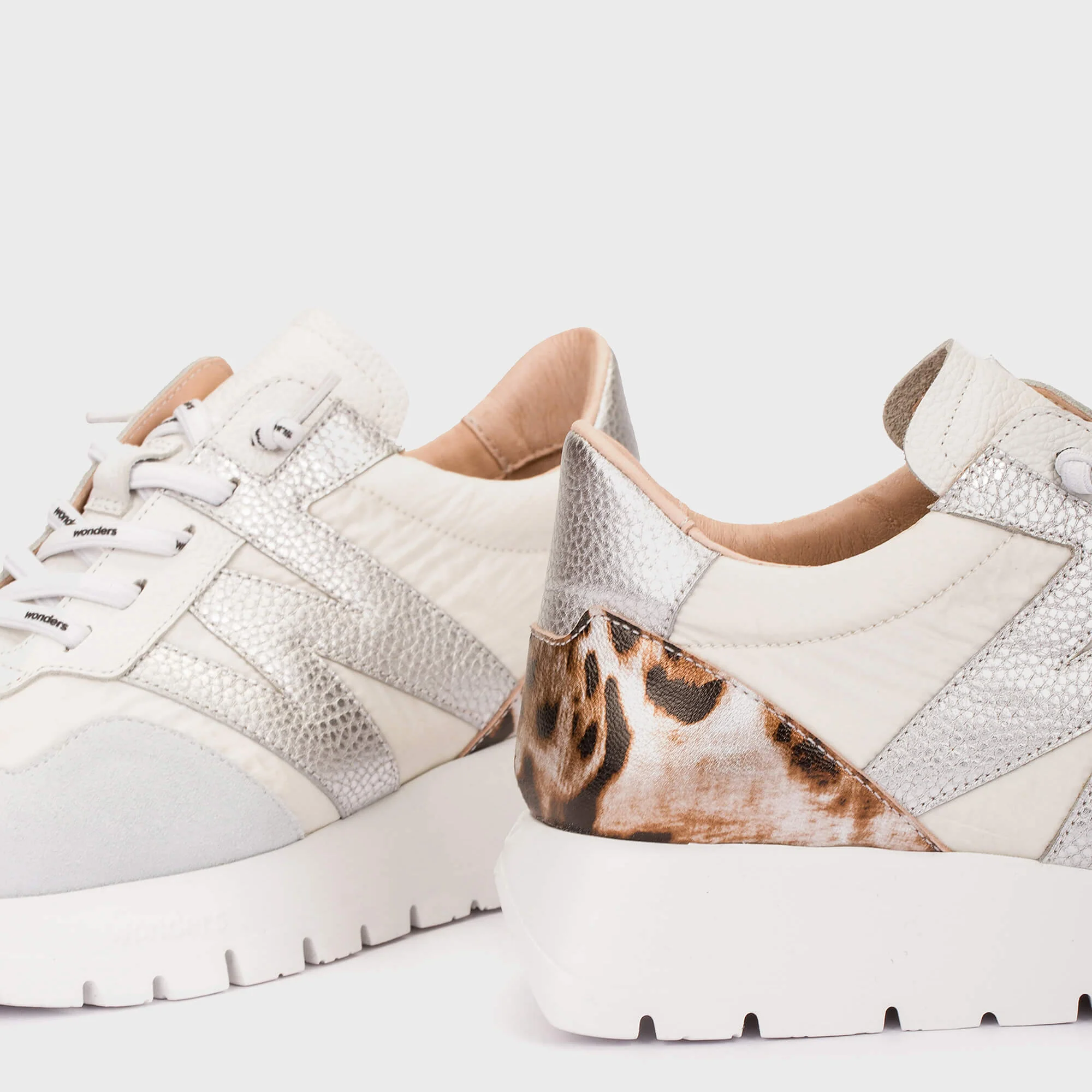 Wonders Off White Suede Leather Leopard Heel Sneakers - Image 3