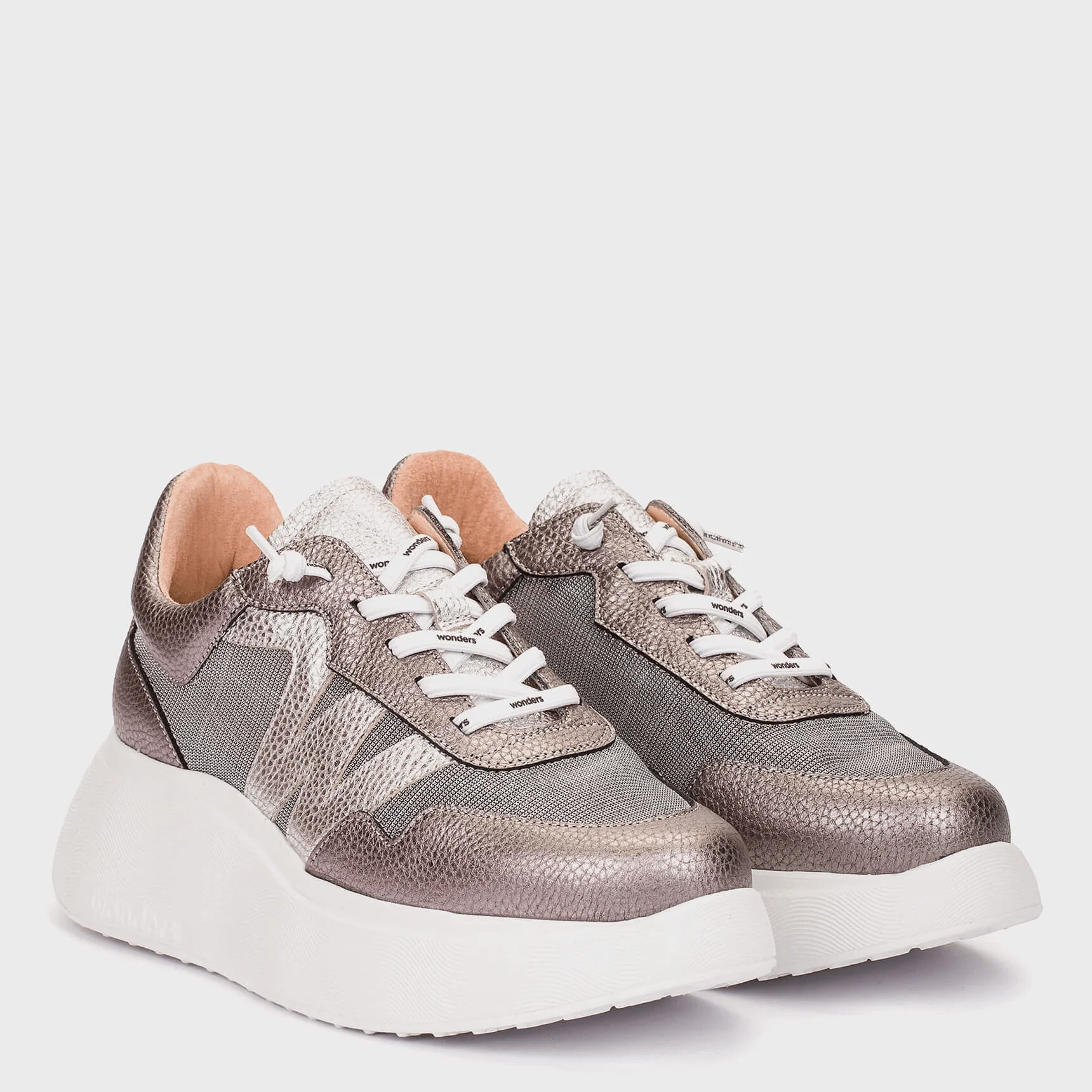 Wonders Pewter Leather Elevated Sole Sneakers - Image 3
