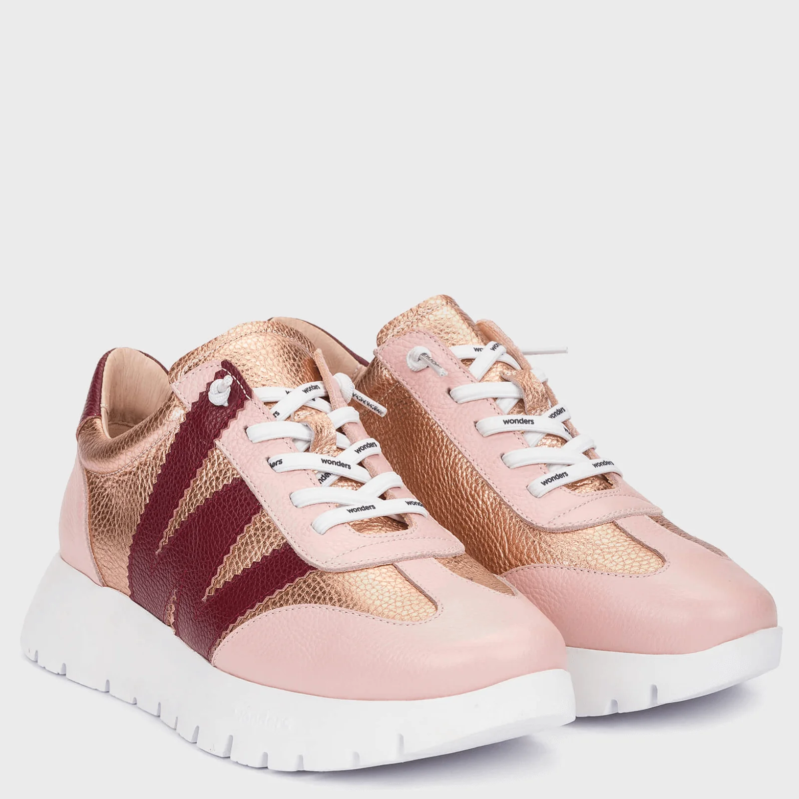 Wonders Pink & Burgundy Leather Sneakers - Image 2