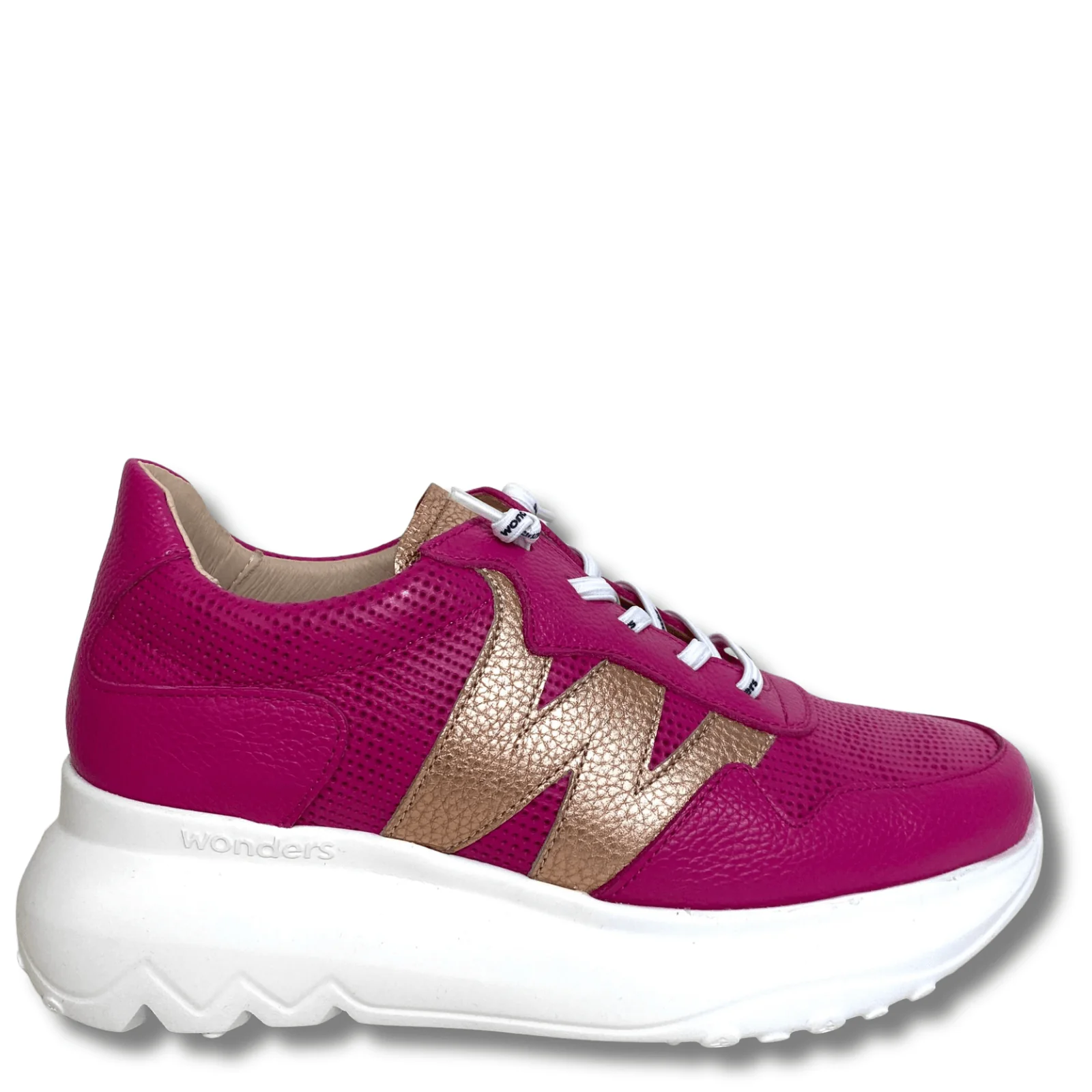 Wonders Pink & Gold Leather Elevated Sole Sneakers