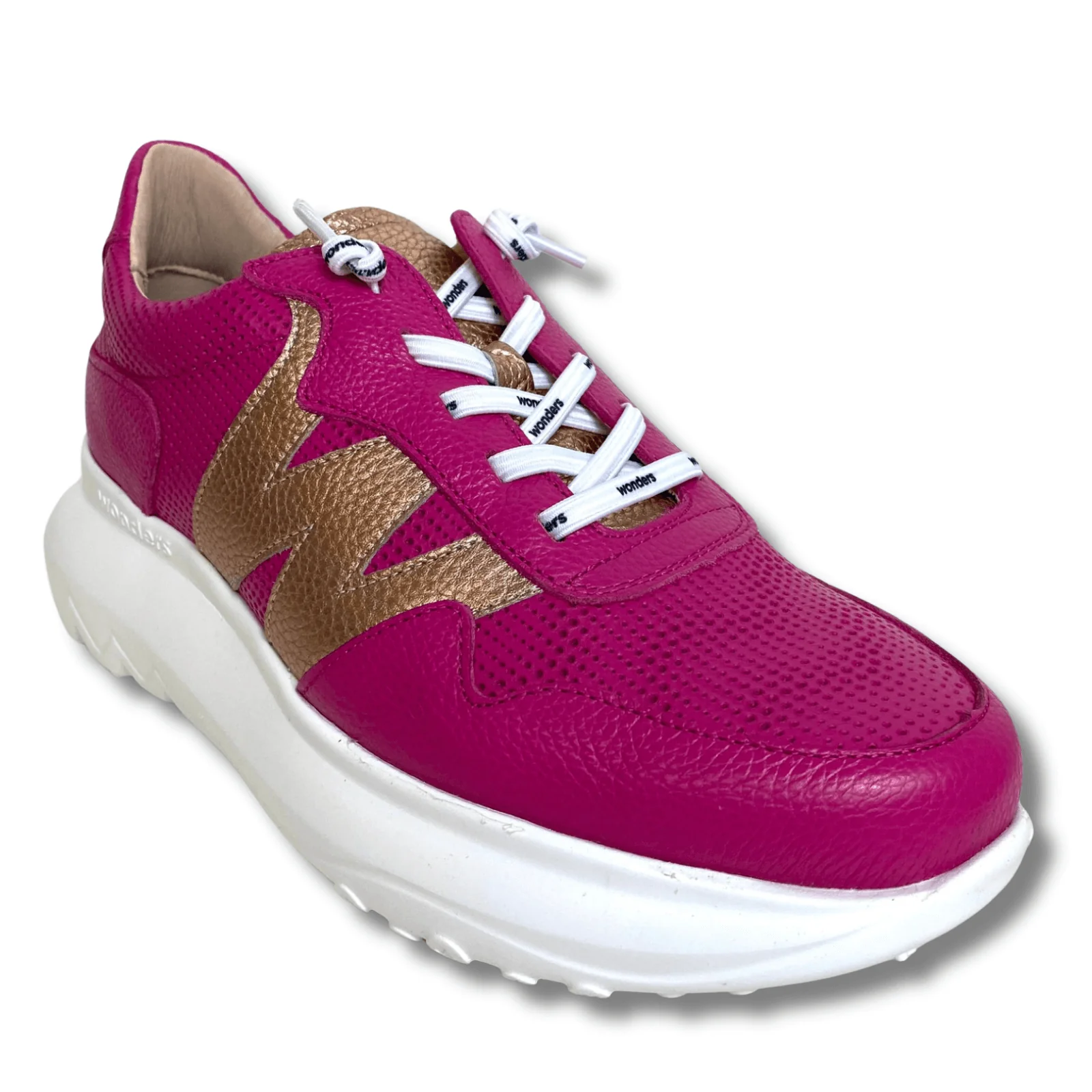 Wonders Pink & Gold Leather Elevated Sole Sneakers - Image 2