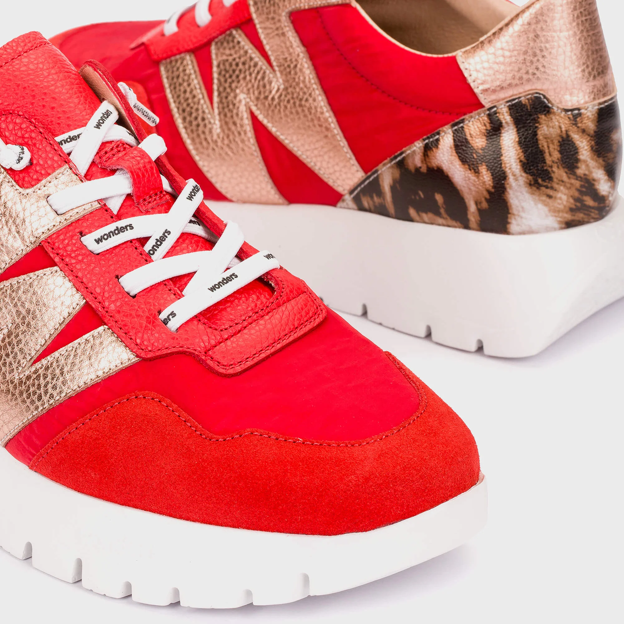 Wonders Red Suede Leather Leopard Heel Sneakers - Image 3