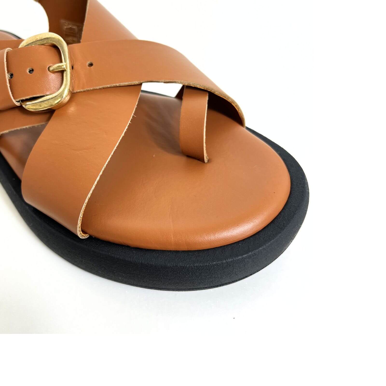 Wonders Tan Leather Flat Toe Post Sandals - Image 4