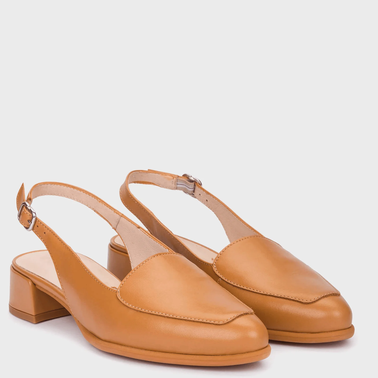Wonders Tan Leather Sling Back Loafers - Image 2