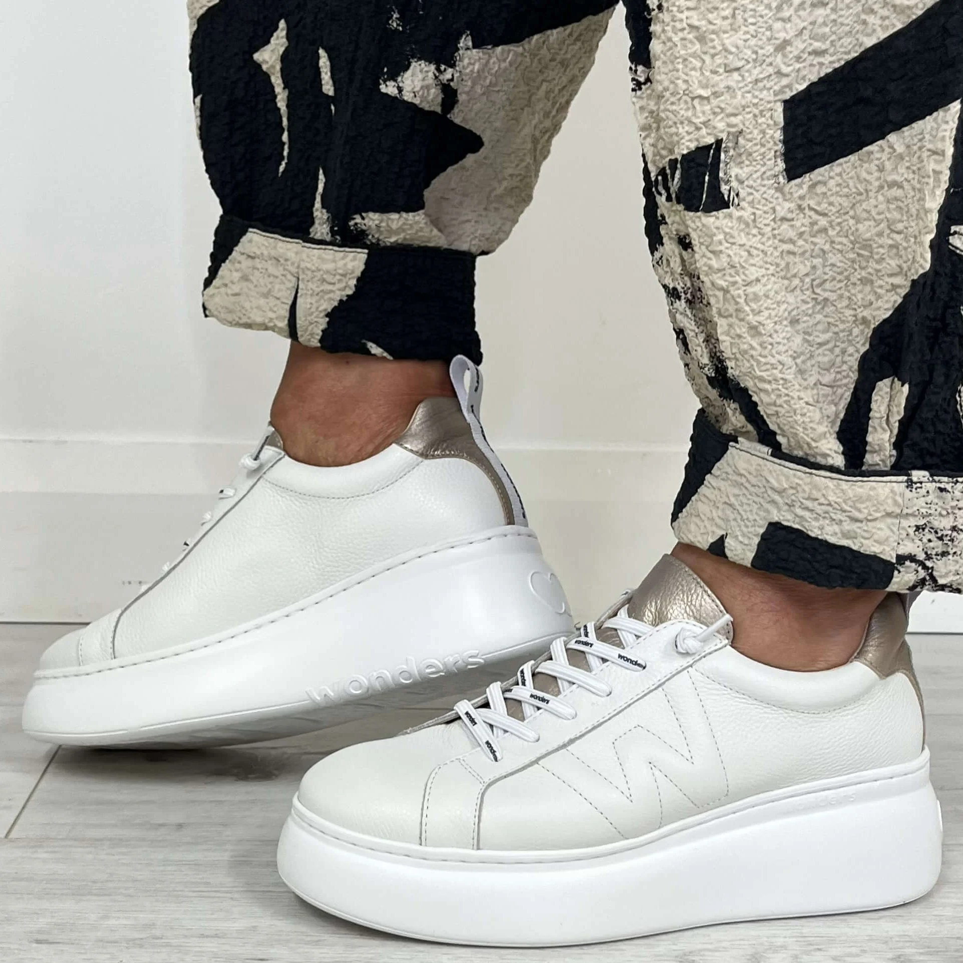 Wonders White & Gold Leather Dressy Sneakers - Image 3