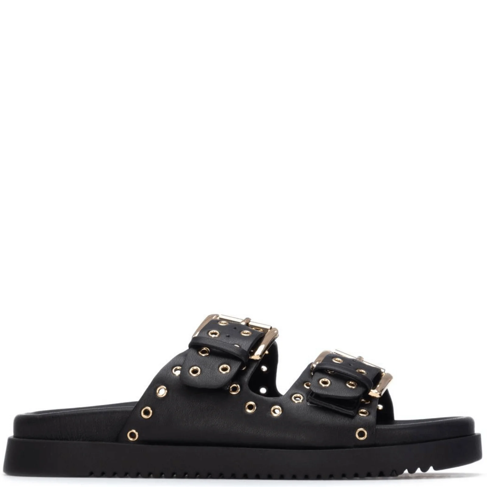 XTI Black Double Strap Flat Mules
