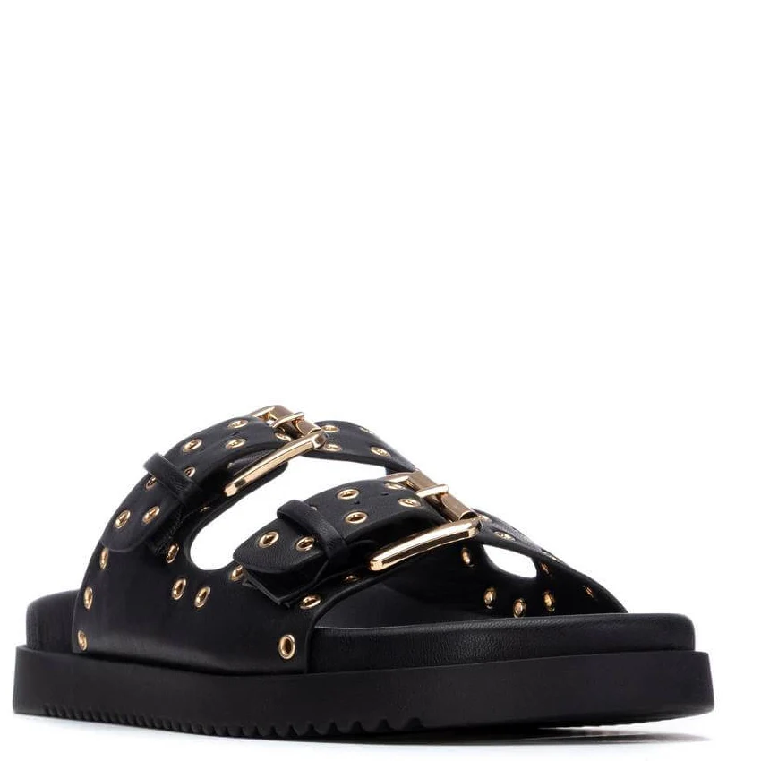 XTI Black Double Strap Flat Mules - Image 3